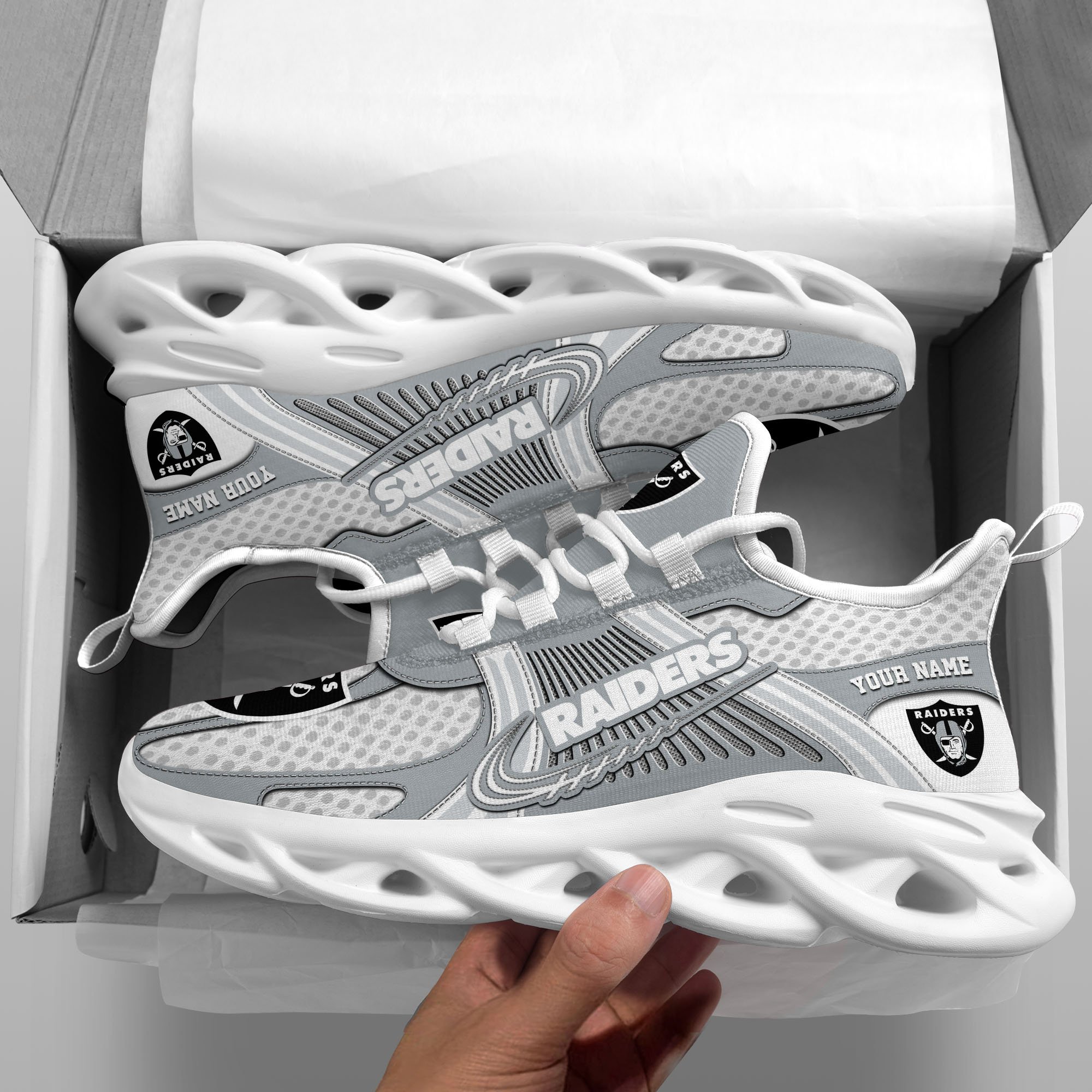 Las Vegas Raiders Clunky Sneakers Custom Your Name, Sport Sneakers For Fans, Gifts For Sport Lovers, Gift For Dad ETRG-62453