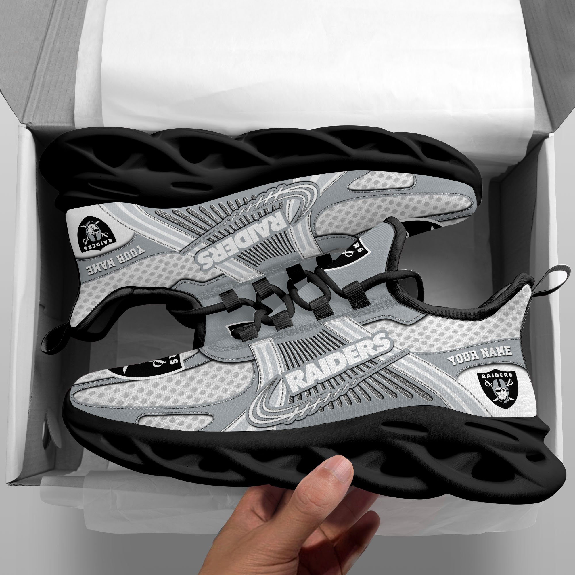 Las Vegas Raiders Clunky Sneakers Custom Your Name, Sport Sneakers For Fans, Gifts For Sport Lovers, Gift For Dad ETRG-62453