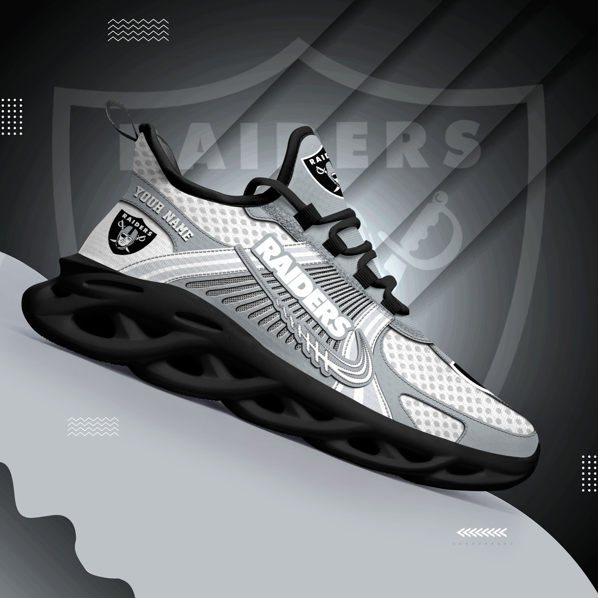 Las Vegas Raiders Clunky Sneakers Custom Your Name, Sport Sneakers For Fans, Gifts For Sport Lovers, Gift For Dad ETRG-62453