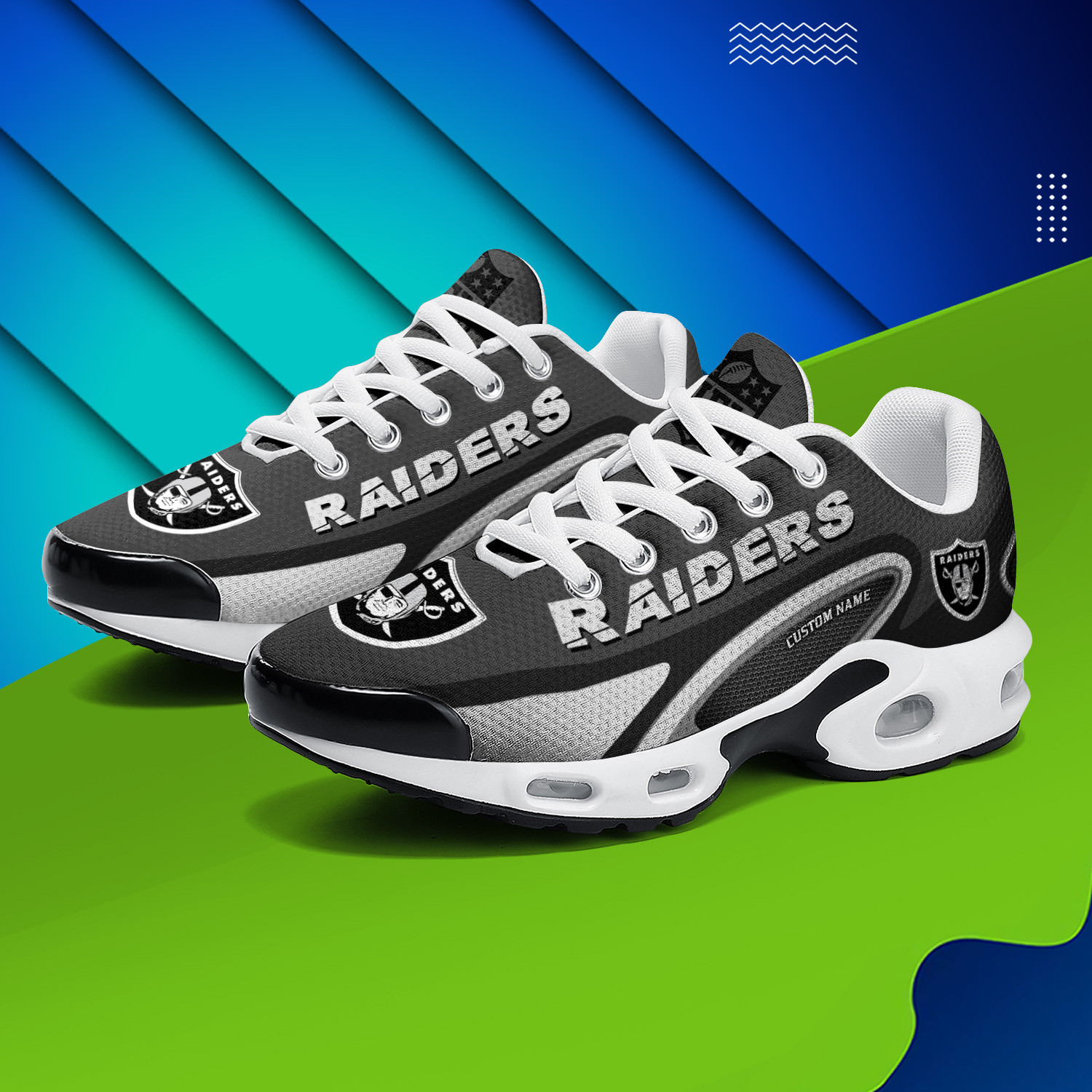 Las Vegas Raiders Personalized Name Team Logo Mix Colors Oval Line TN Shoes Air Cushion Sneakers