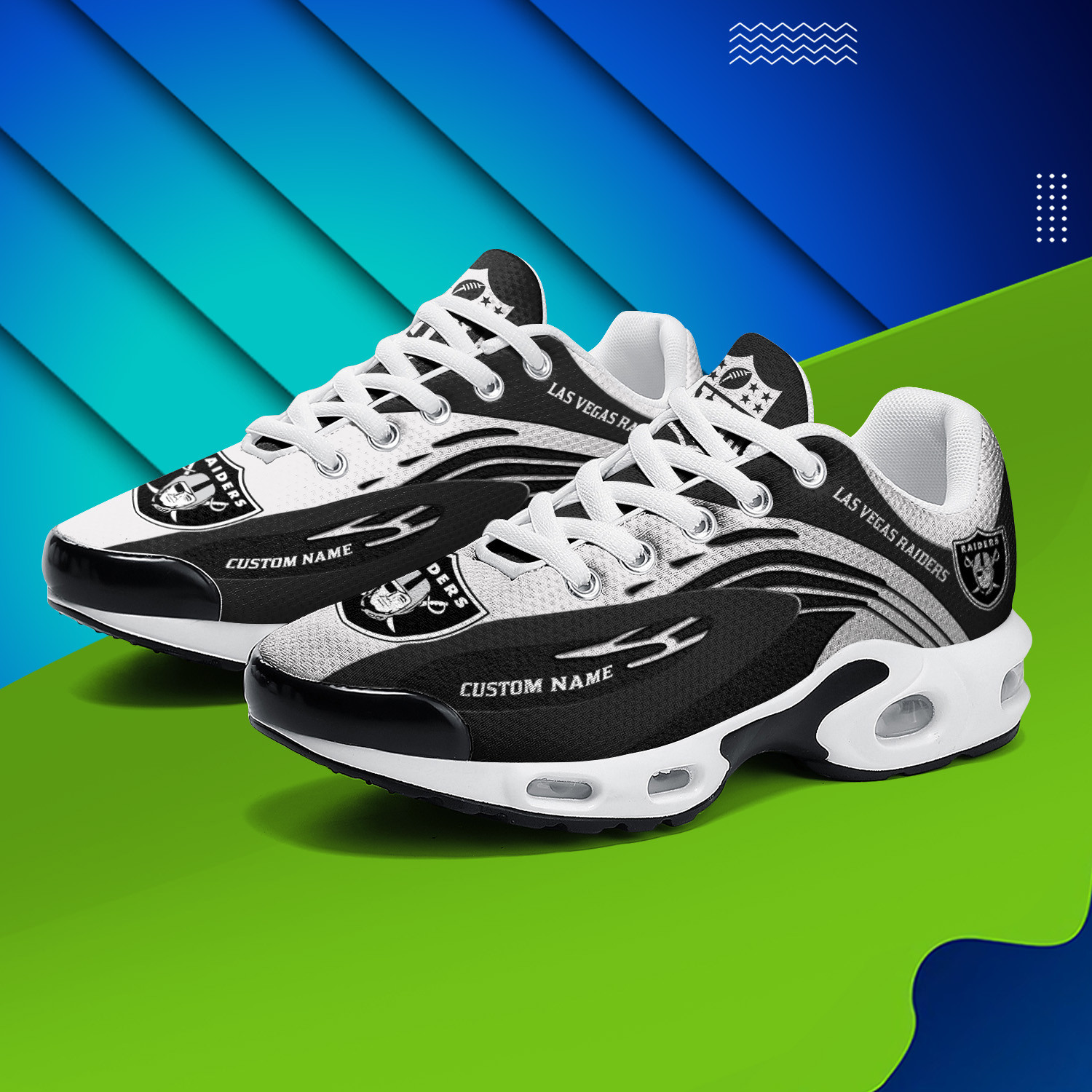 Las Vegas Raiders Personalized Name Team Logo Mix Colors Wave Line TN Air Max Shoes Air Cushion Sneakers