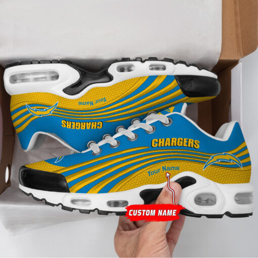 Los Angeles Chargers Personalized Name Team Colors Wave Lines TN Shoes Air Cushion Sneakers