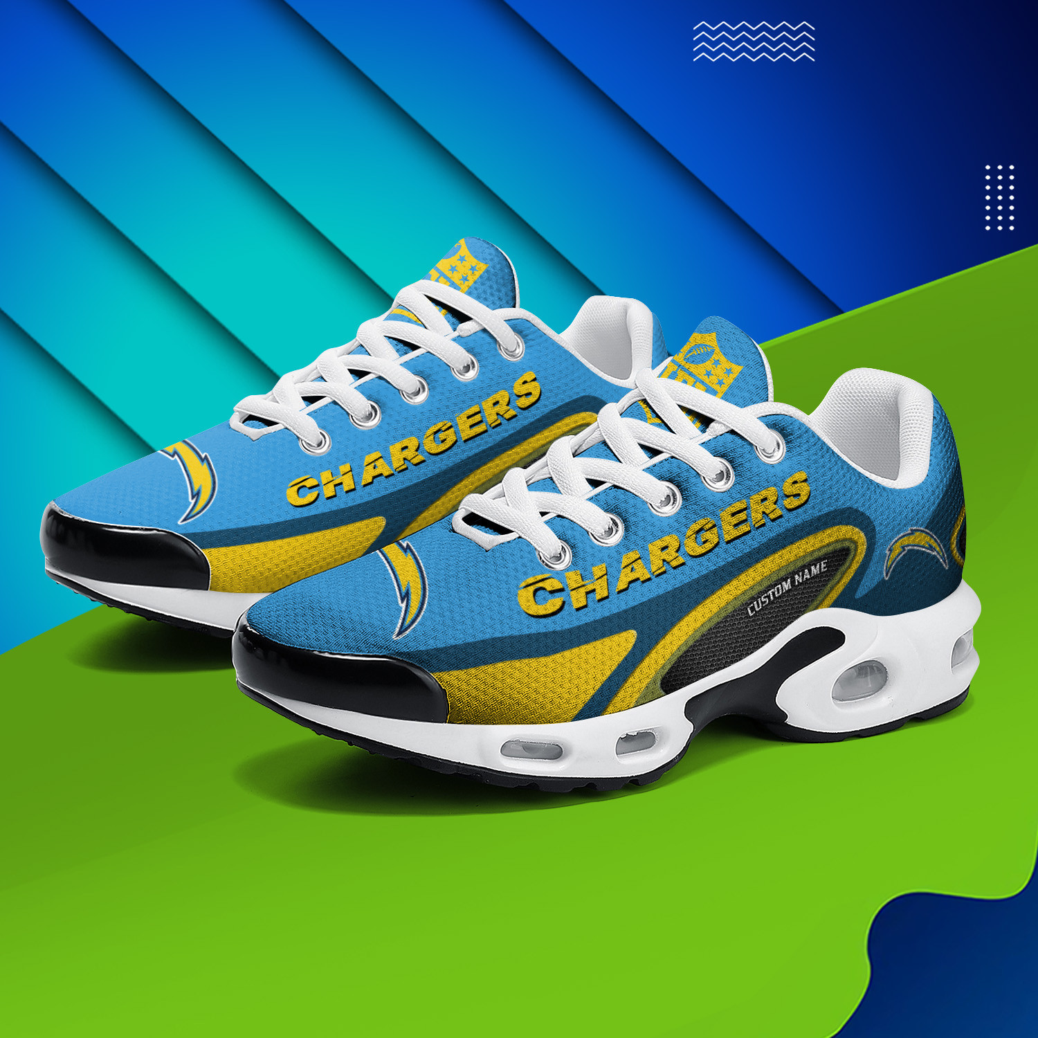 Los Angeles Chargers Personalized Name Team Logo Mix Colors Oval Line TN Air Max Shoes Air Cushion Sneakers