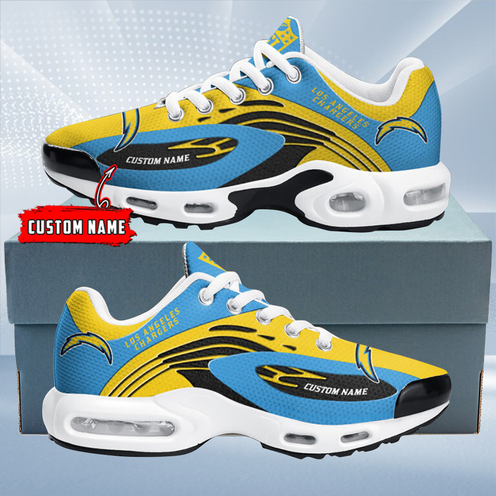 Los Angeles Chargers Personalized Name Team Logo Mix Colors Wave Line TN Air Max Shoes Air Cushion Sneakers