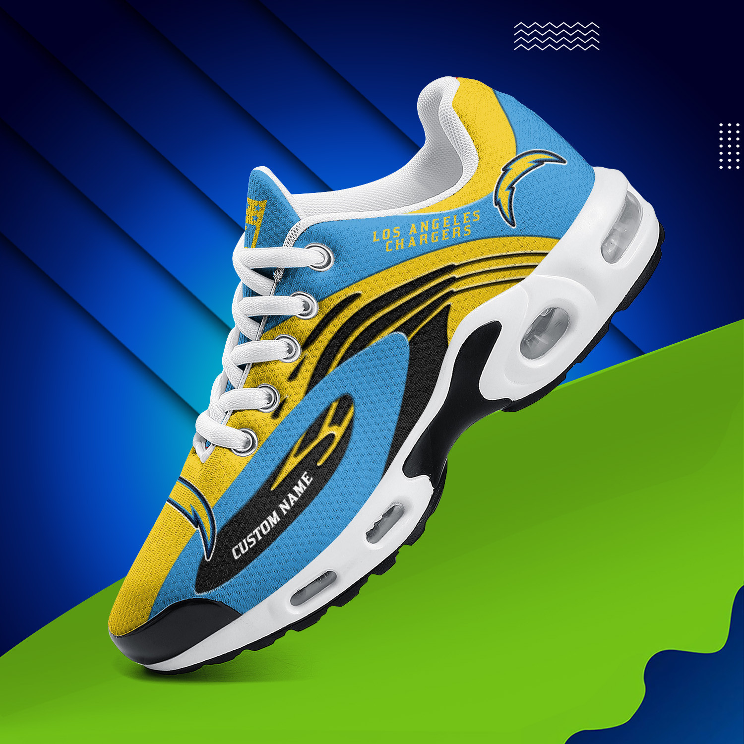 Los Angeles Chargers Personalized Name Team Logo Mix Colors Wave Line TN Air Max Shoes Air Cushion Sneakers