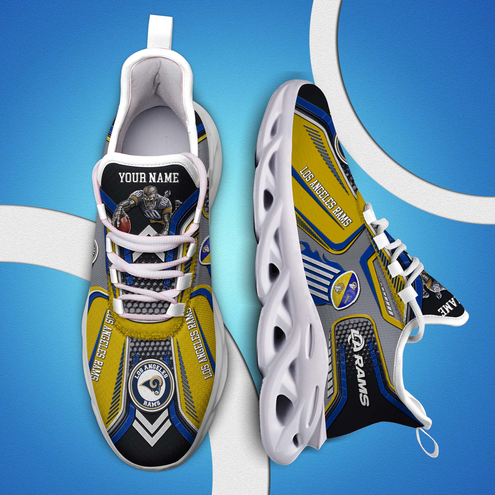 Los Angeles Rams White C Sneakers 2026 Version Personalized Your Name, Sport Sneakers , Sport Gifts PH605