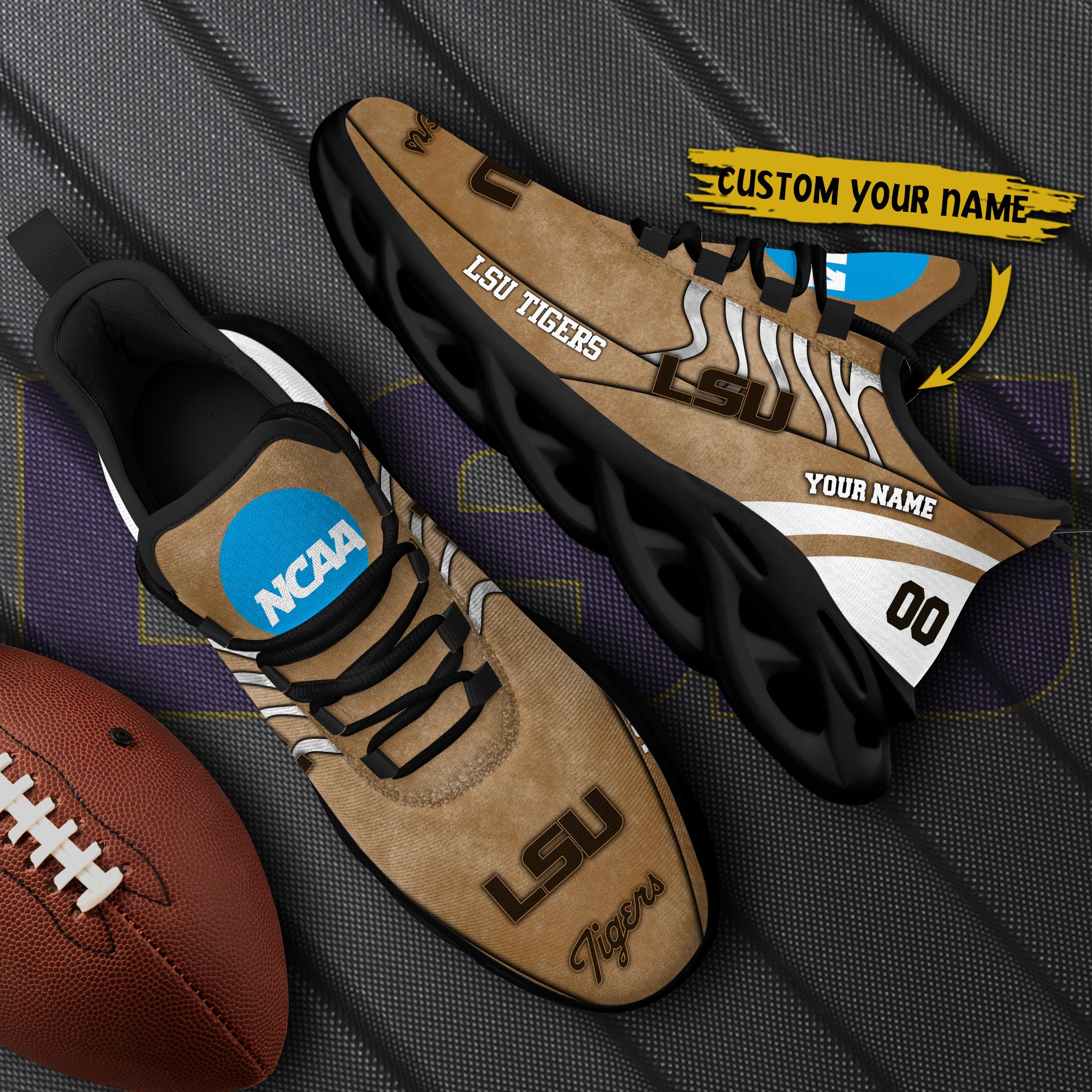 LSU TIGERS Black Max Soul Shoes 2026 Versions Custom Your Name And Number 312
