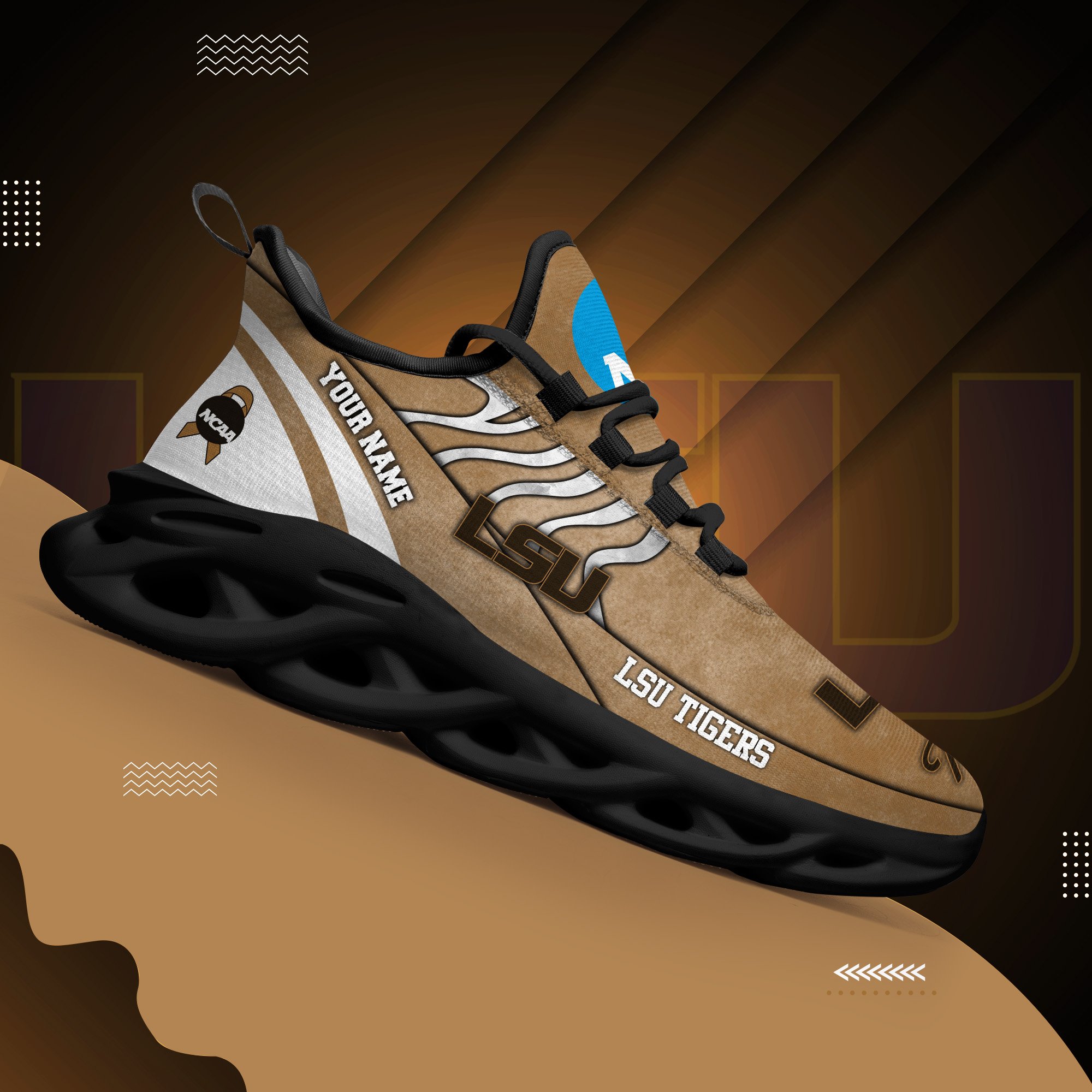 LSU TIGERS Black Max Soul Shoes 2026 Versions Custom Your Name And Number 312