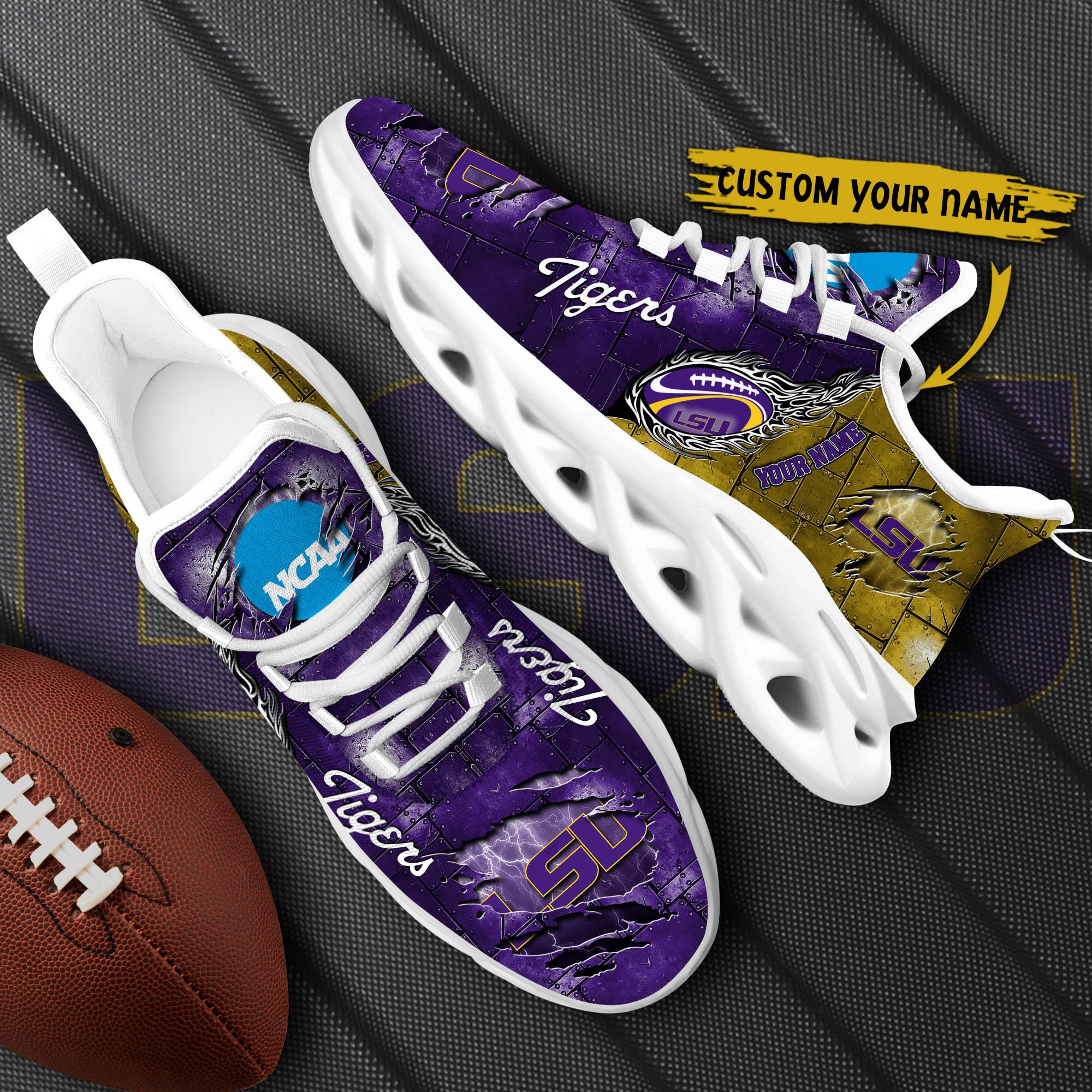 LSU TIGERS Black Max Soul Shoes 2026 Versions, White Max Soul Shoes Custom Your Name PH879