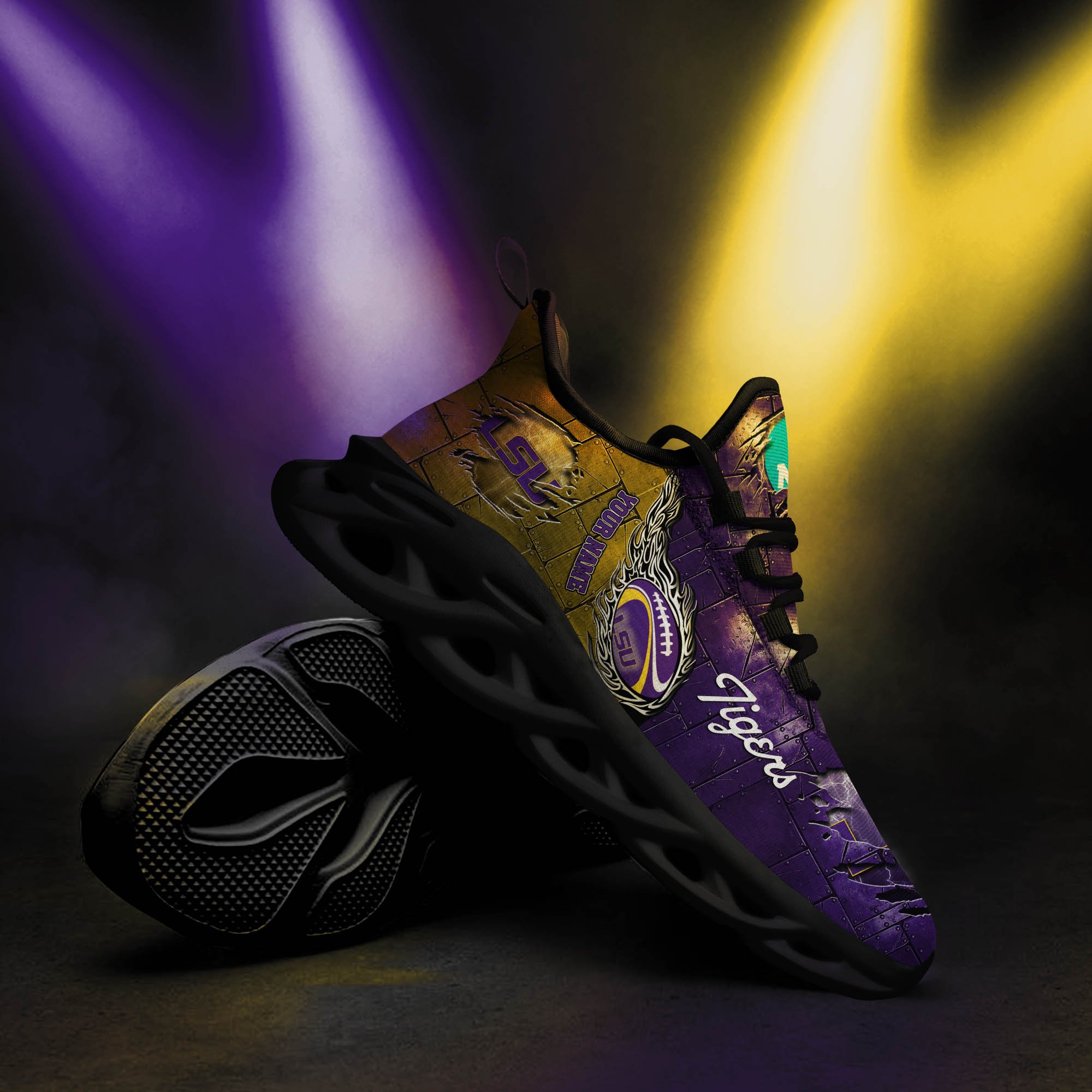 LSU TIGERS Black Max Soul Shoes 2026 Versions, White Max Soul Shoes Custom Your Name PH879