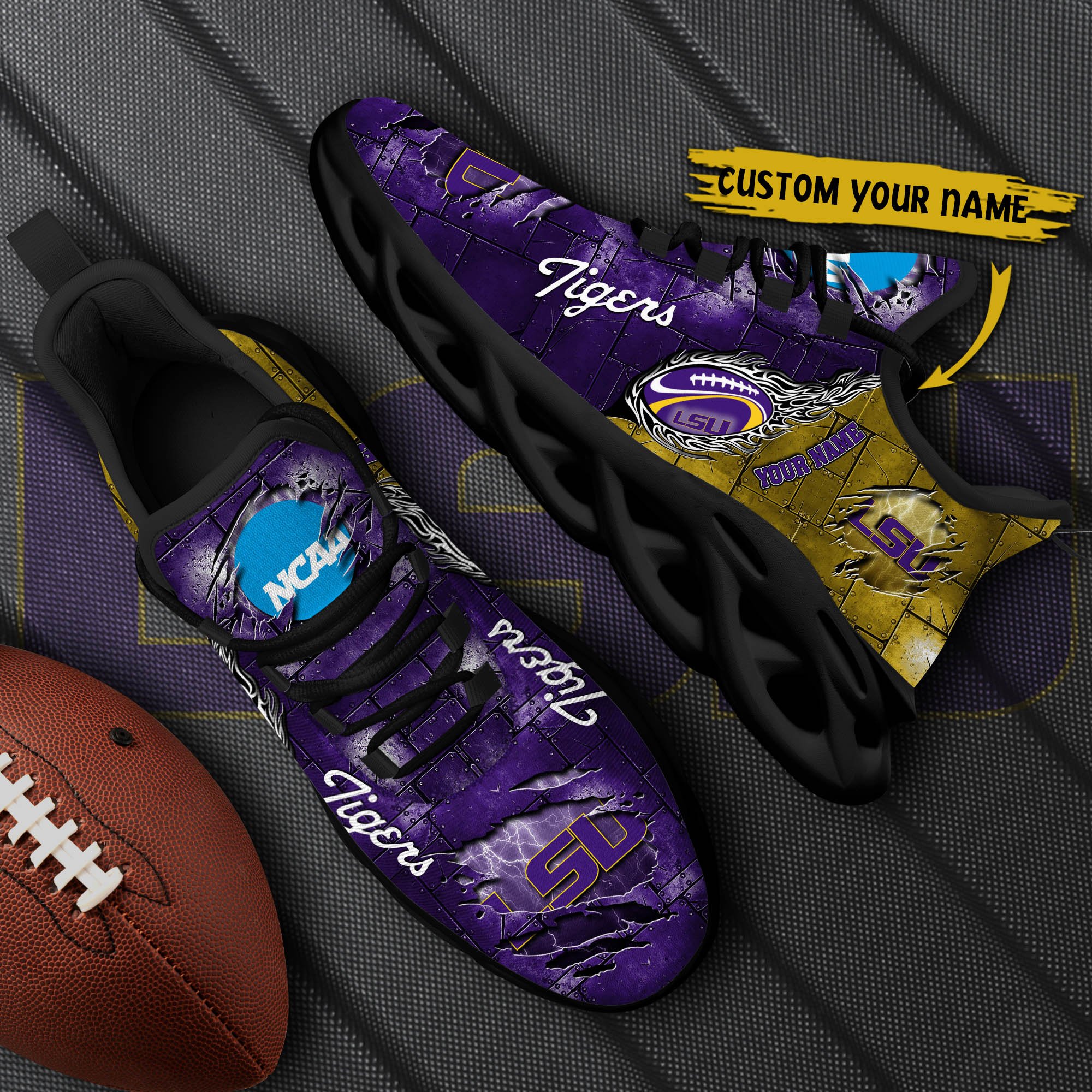 LSU TIGERS Black Max Soul Shoes 2026 Versions, White Max Soul Shoes Custom Your Name PH879