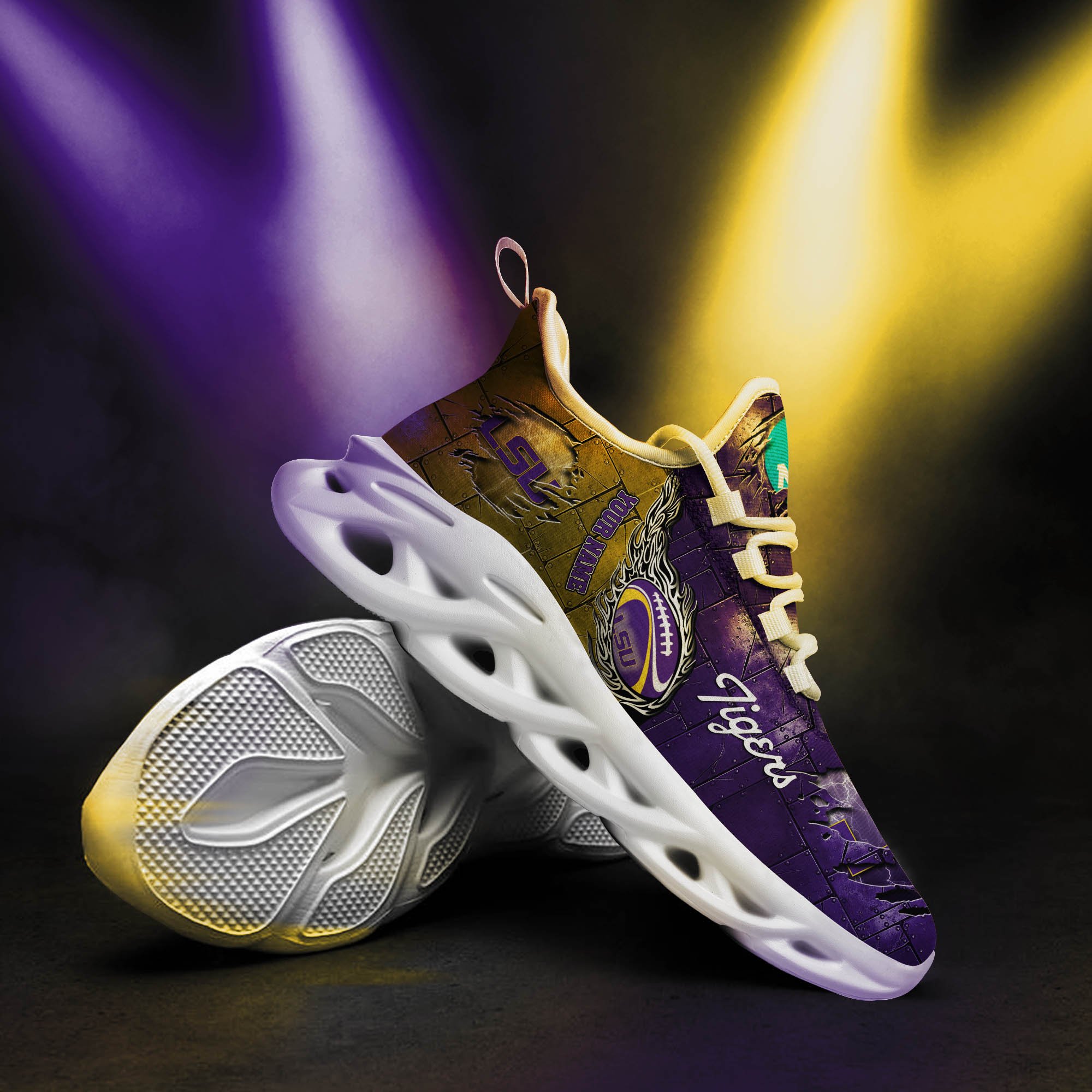 LSU TIGERS Black Max Soul Shoes 2026 Versions, White Max Soul Shoes Custom Your Name PH879