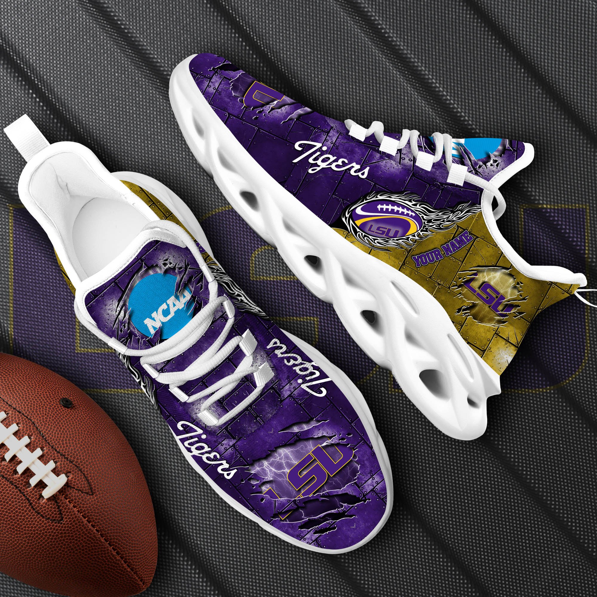 LSU TIGERS Black Max Soul Shoes 2026 Versions, White Max Soul Shoes Custom Your Name PH879