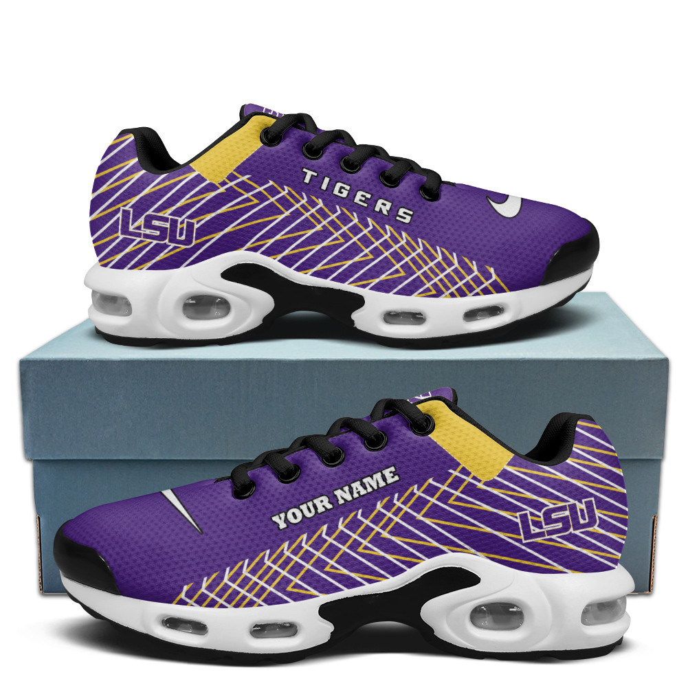 LSU Tigers Personalized Name Team Colors Jagged Lines TN Air Max Shoes Air Cushion Sneakers