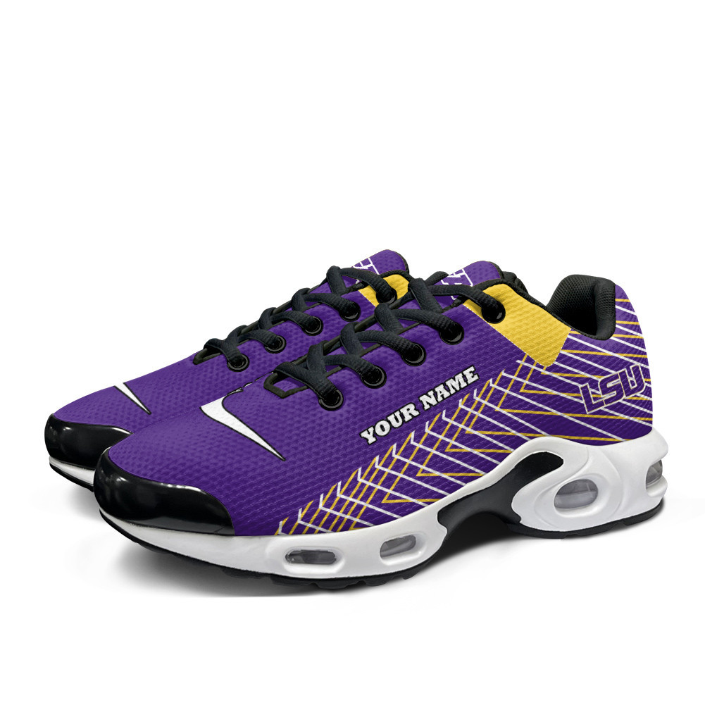 LSU Tigers Personalized Name Team Colors Jagged Lines TN Air Max Shoes Air Cushion Sneakers