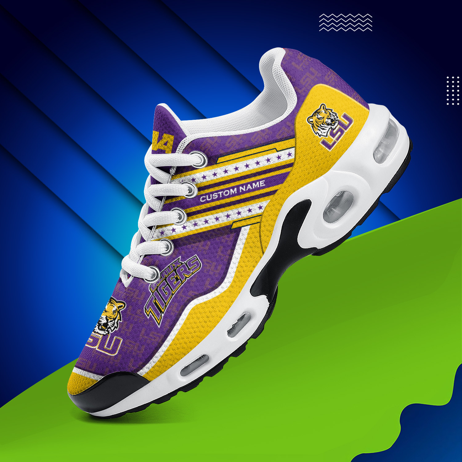 LSU Tigers Personalized Name Team Logo Mix Colors Star Line TN Shoes Air Cushion Sneakers
