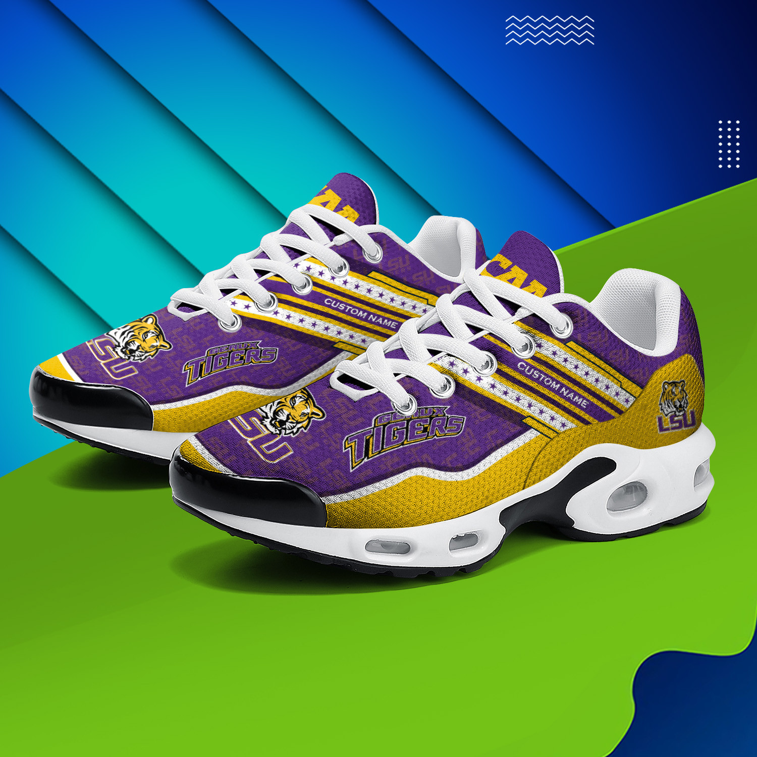 LSU Tigers Personalized Name Team Logo Mix Colors Star Line TN Shoes Air Cushion Sneakers