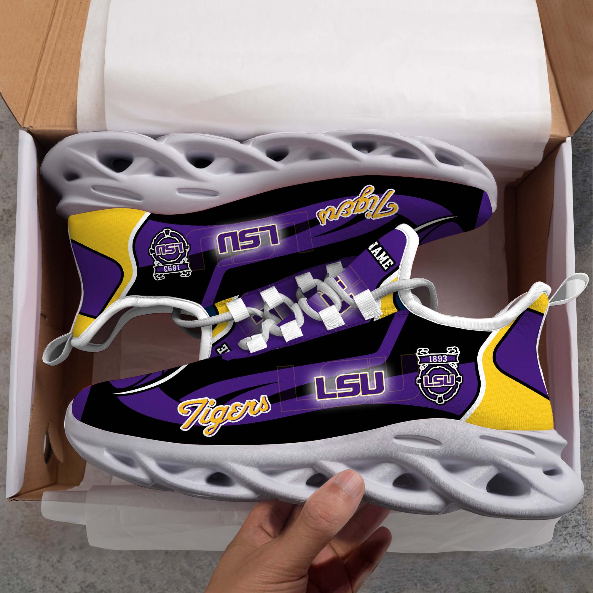 LSU TIGERS White C Sneakers 2026 Version Personalized Your Name 090