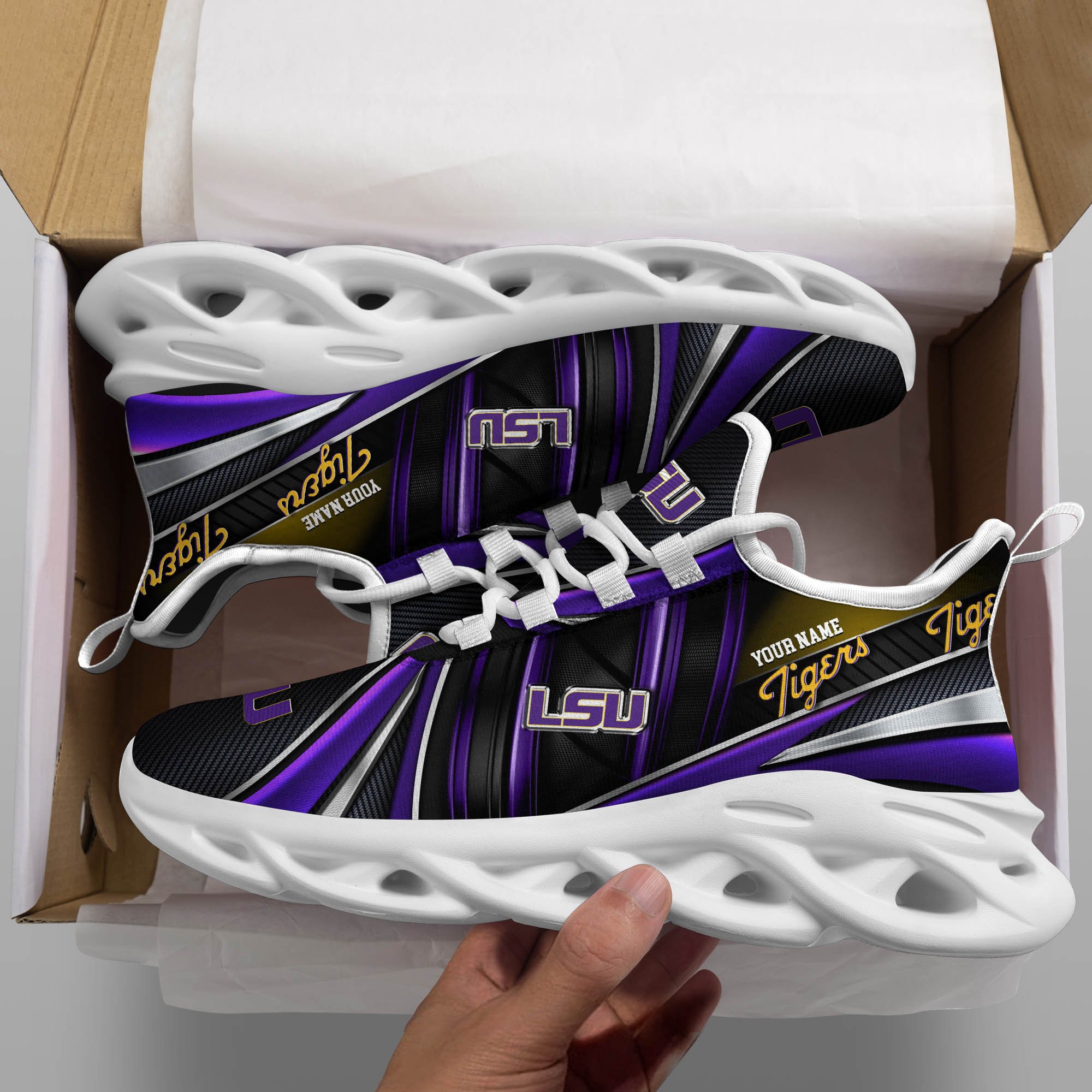 LSU TIGERS White C Sneakers 2026 Version Personalized Your Name, Sport Team Sneakers, Sport Gifts PH892