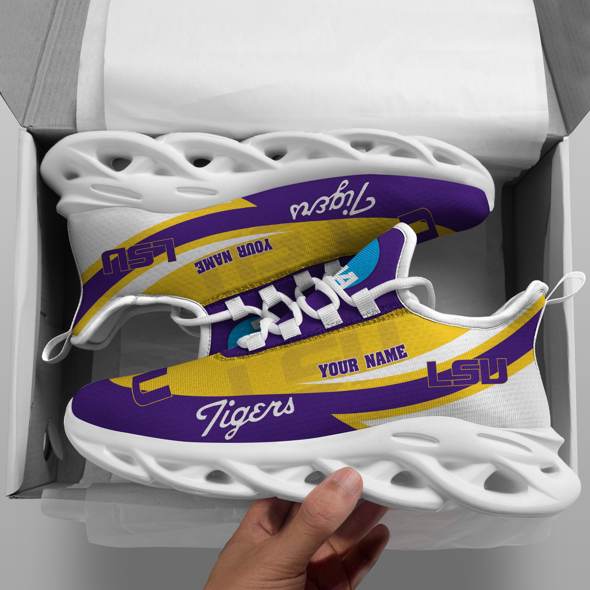 LSU TIGERS White Max Soul Shoes 2026 Versions Custom Your Name, Sports Gift For Fan PH019