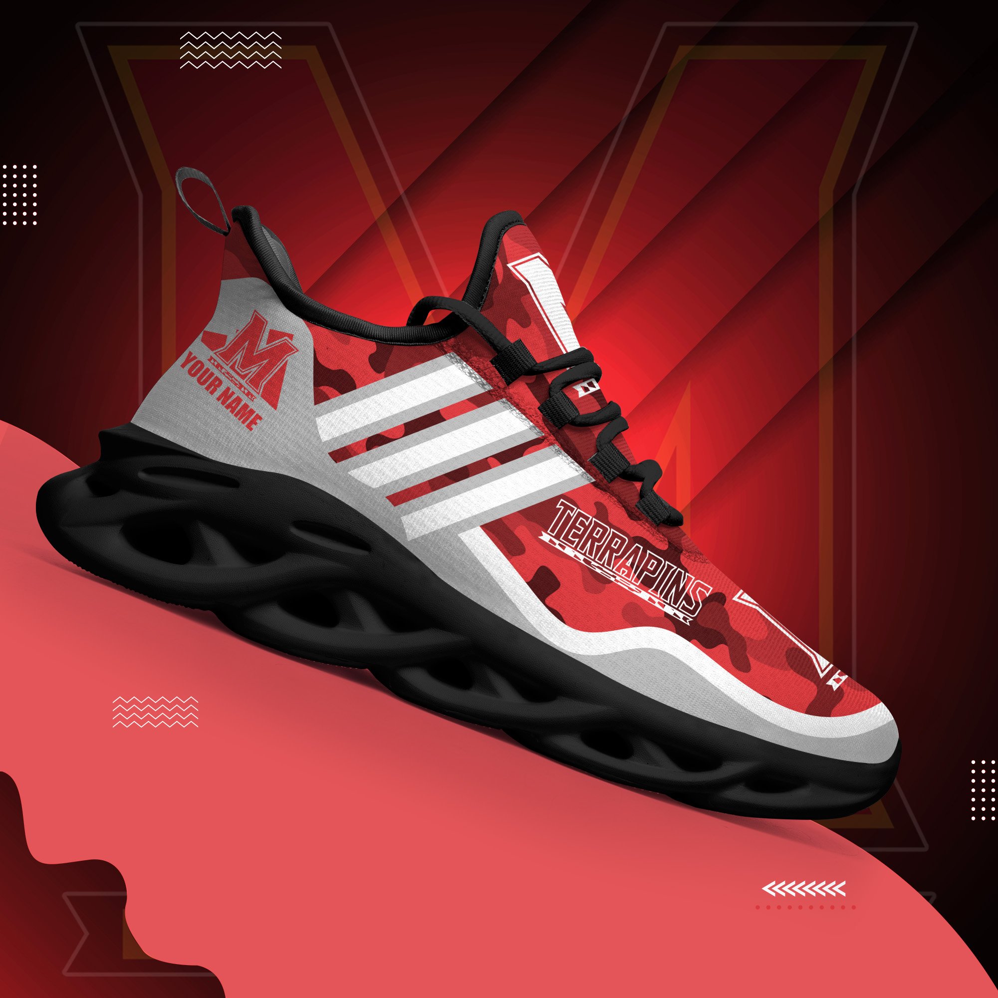 Maryland Terrapins Black Max Soul Shoes 2026 Versions Custom Name 466