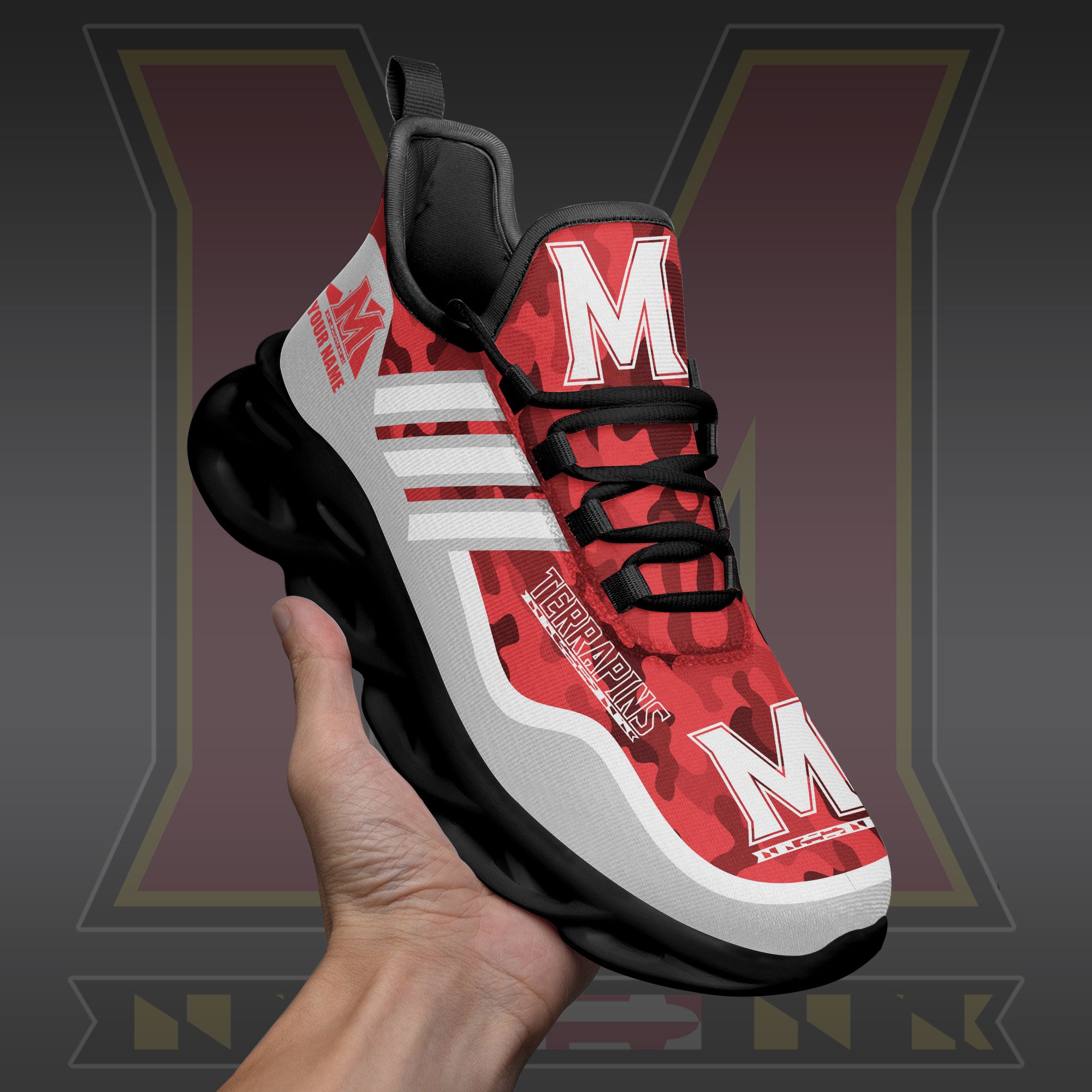 Maryland Terrapins Black Max Soul Shoes 2026 Versions Custom Name 466