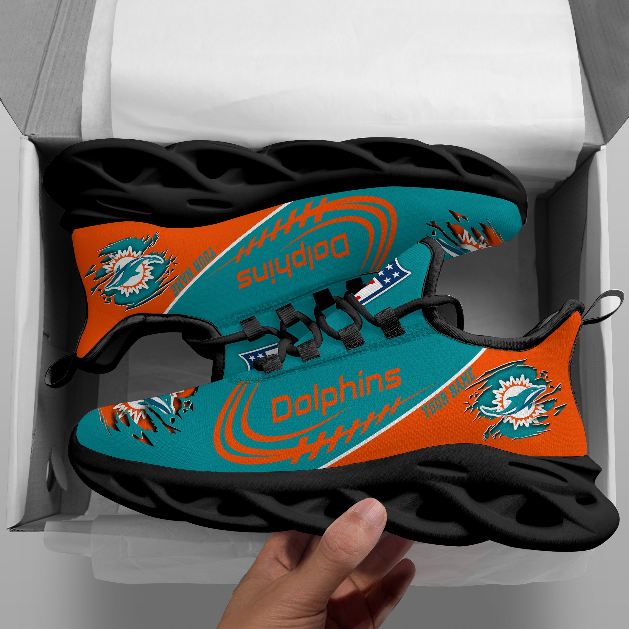 Miami Dolphins Black Max Soul Shoes 2026 Versions Custom Name 003