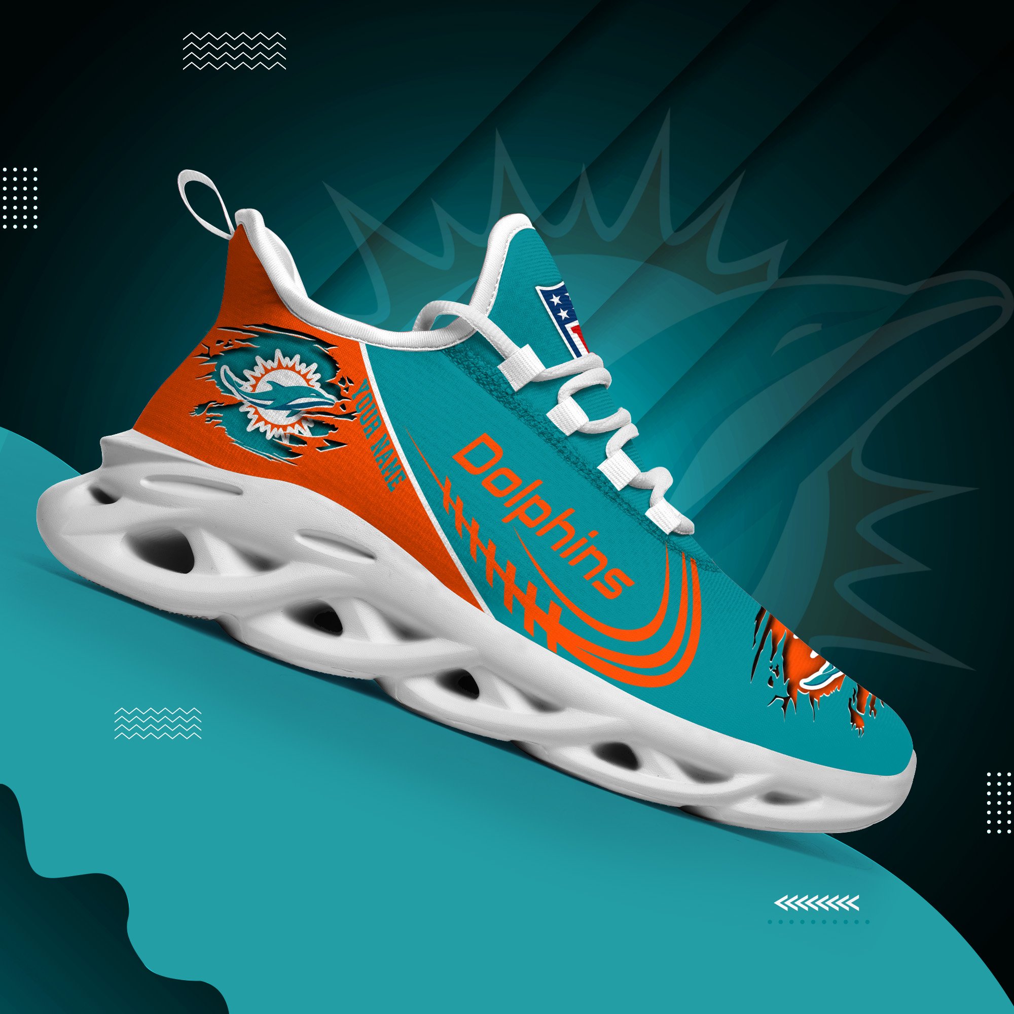 Miami Dolphins Black Max Soul Shoes 2026 Versions Custom Name 003