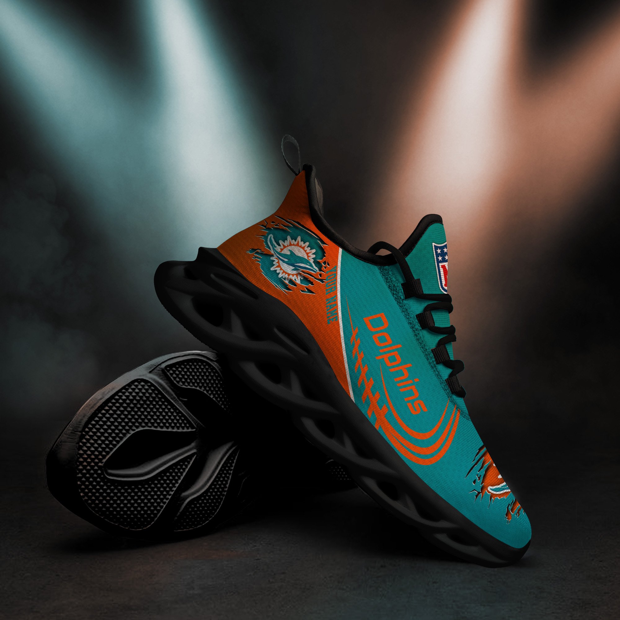 Miami Dolphins Black Max Soul Shoes 2026 Versions Custom Name 003
