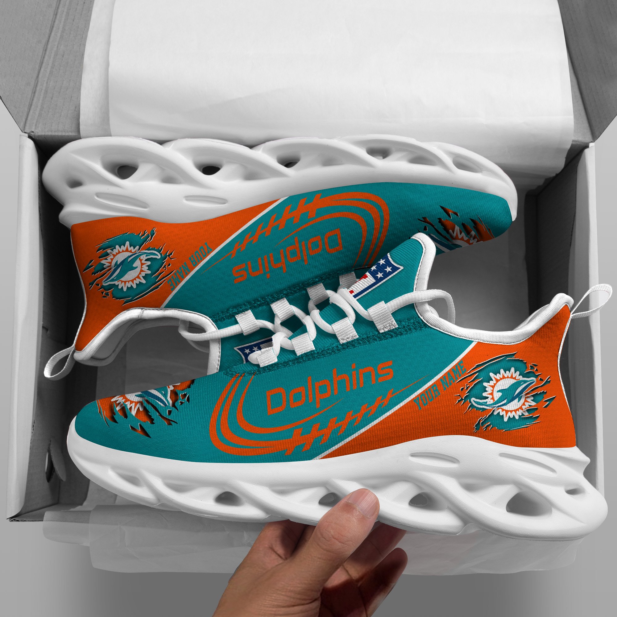 Miami Dolphins Black Max Soul Shoes 2026 Versions Custom Name 003
