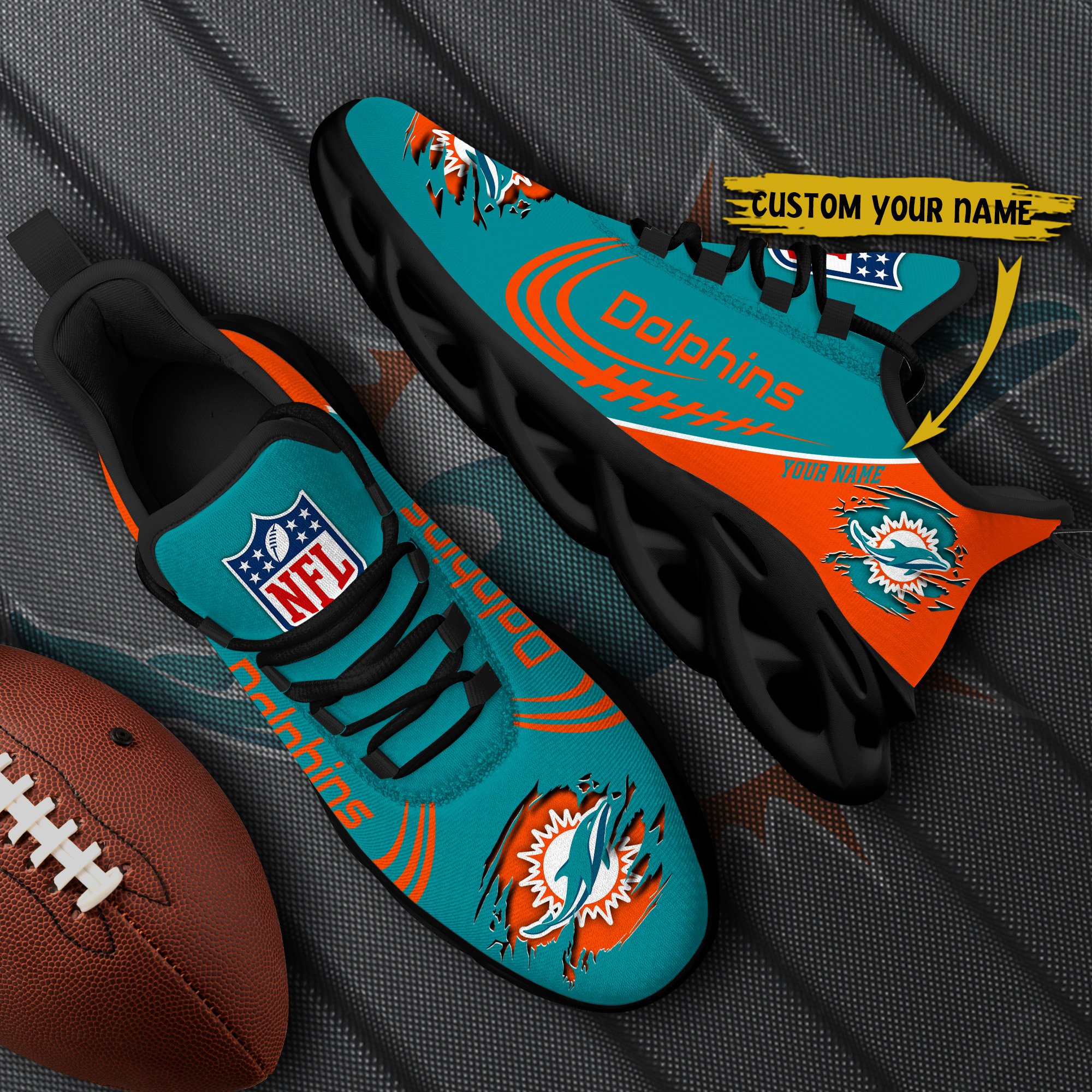 Miami Dolphins Black Max Soul Shoes 2026 Versions Custom Name 003