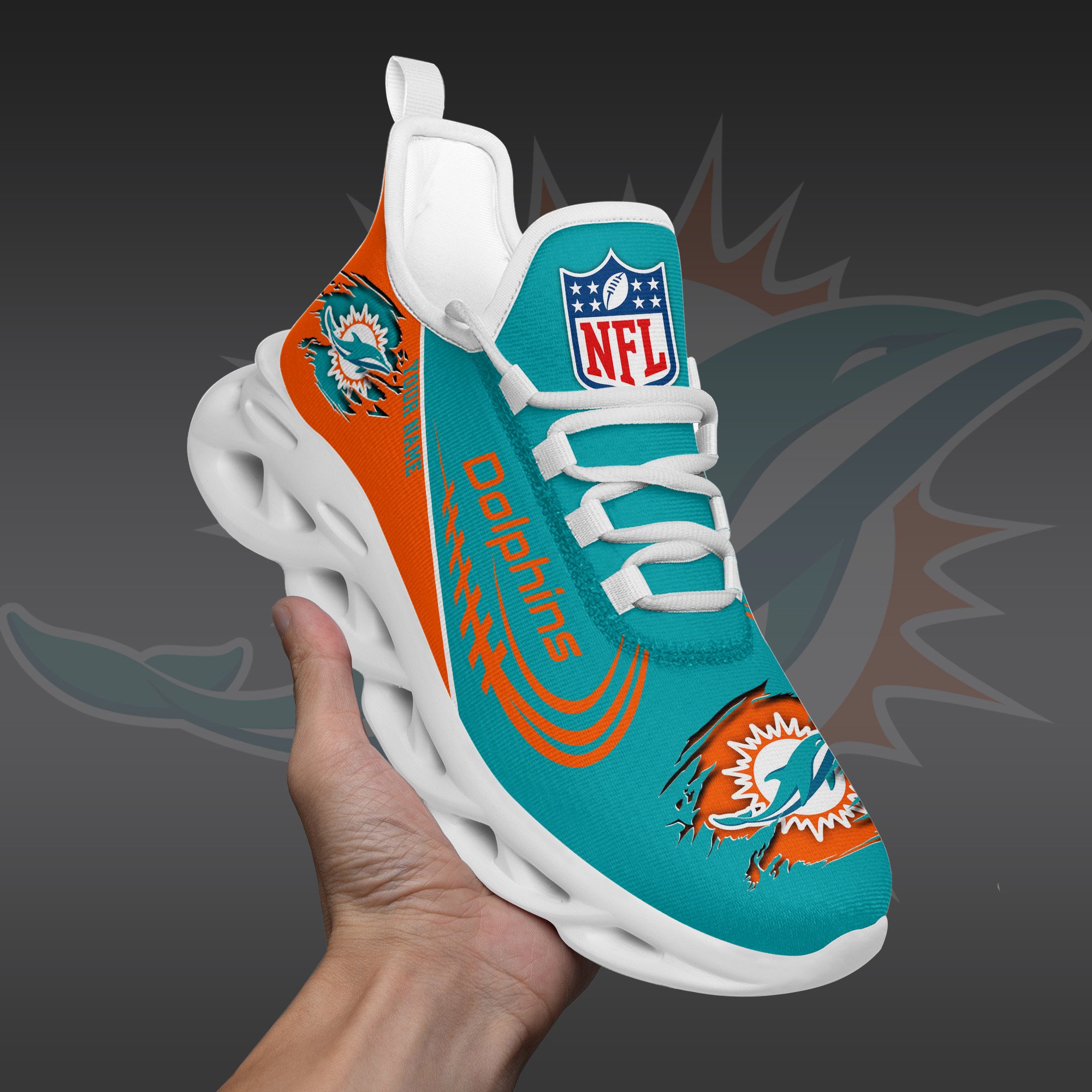 Miami Dolphins Black Max Soul Shoes 2026 Versions Custom Name 003