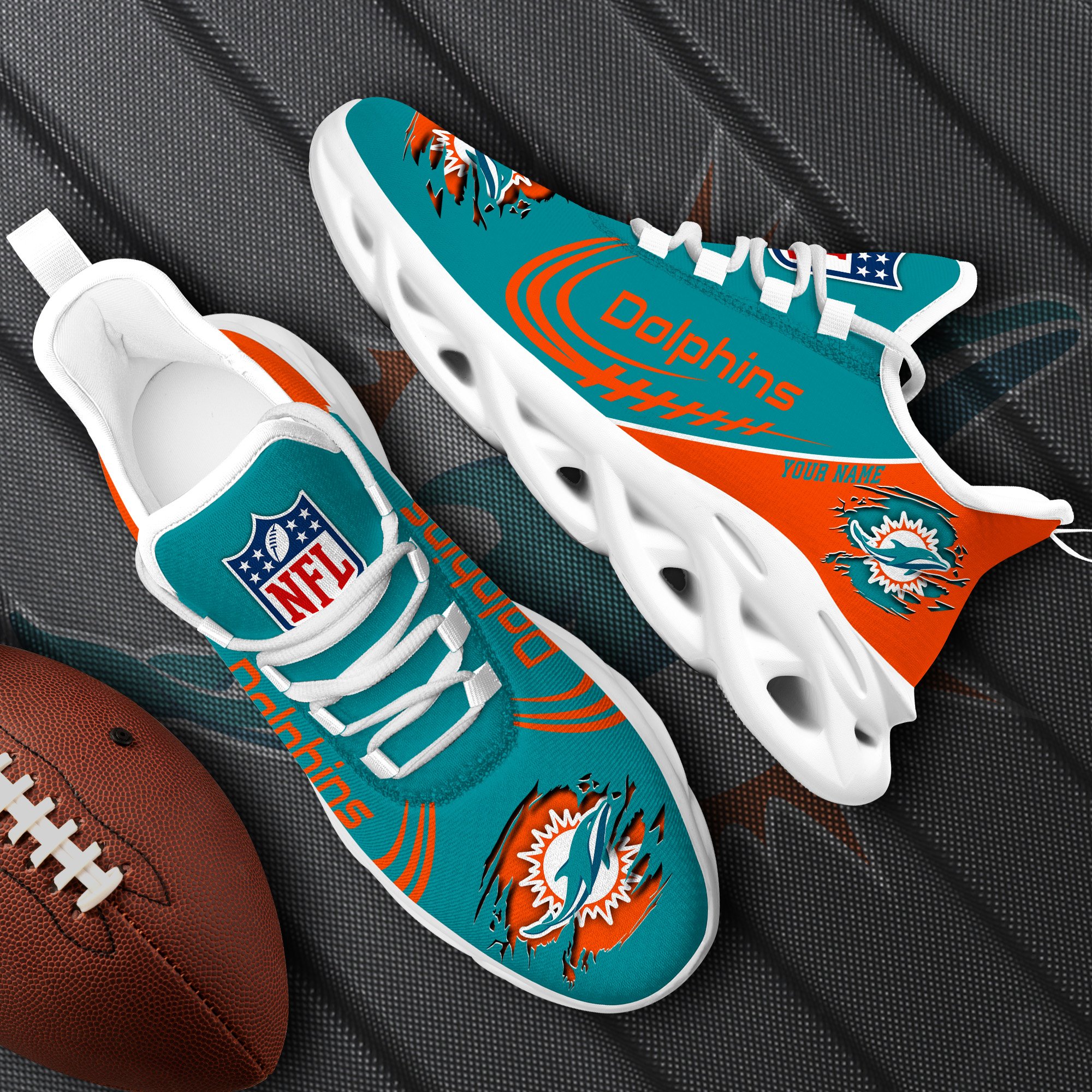 Miami Dolphins Black Max Soul Shoes 2026 Versions Custom Name 003