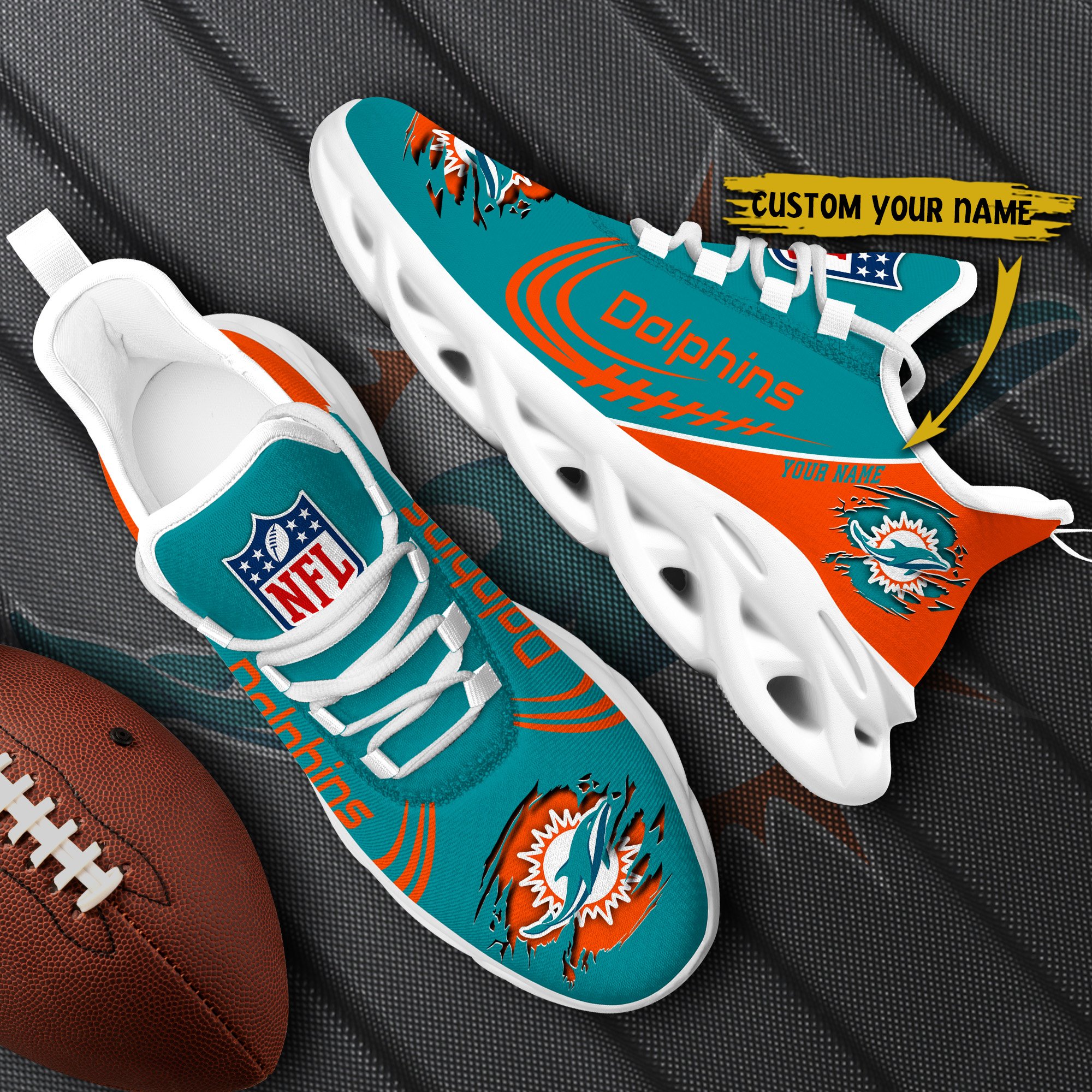 Miami Dolphins Black Max Soul Shoes 2026 Versions Custom Name 003