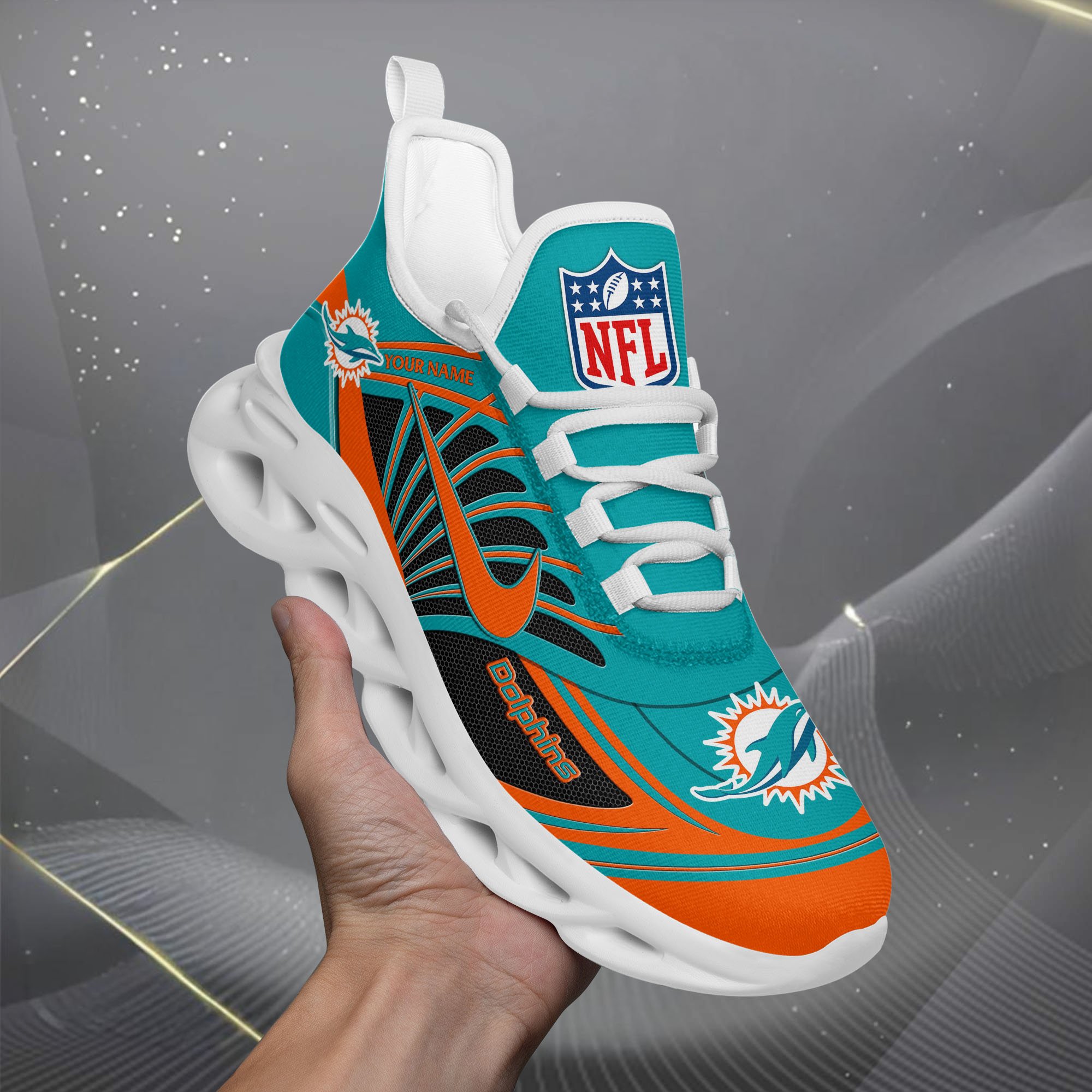 Miami Dolphins Black Max Soul Shoes 2026 Versions Custom Name 898