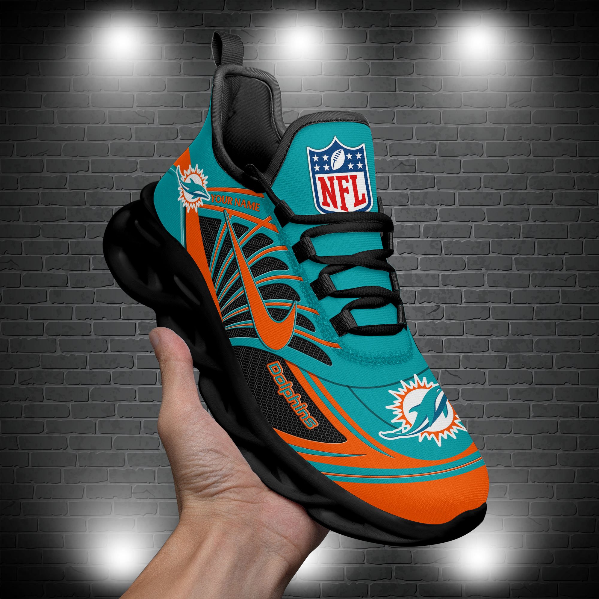 Miami Dolphins Black Max Soul Shoes 2026 Versions Custom Name 898