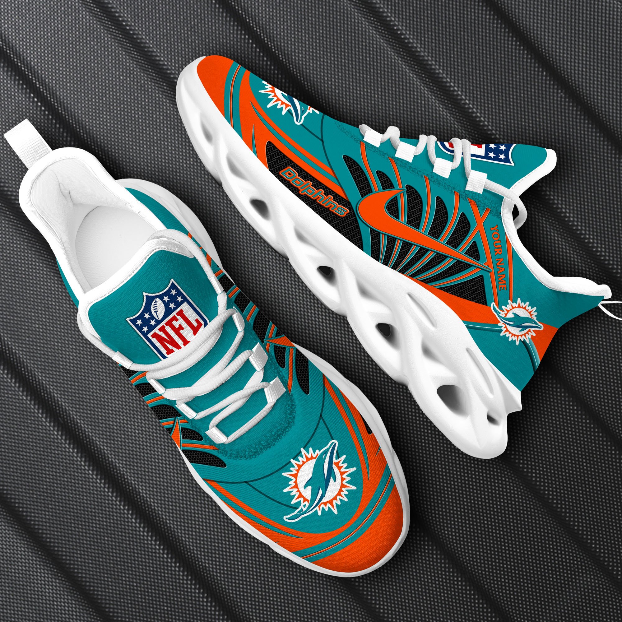 Miami Dolphins Black Max Soul Shoes 2026 Versions Custom Name 898