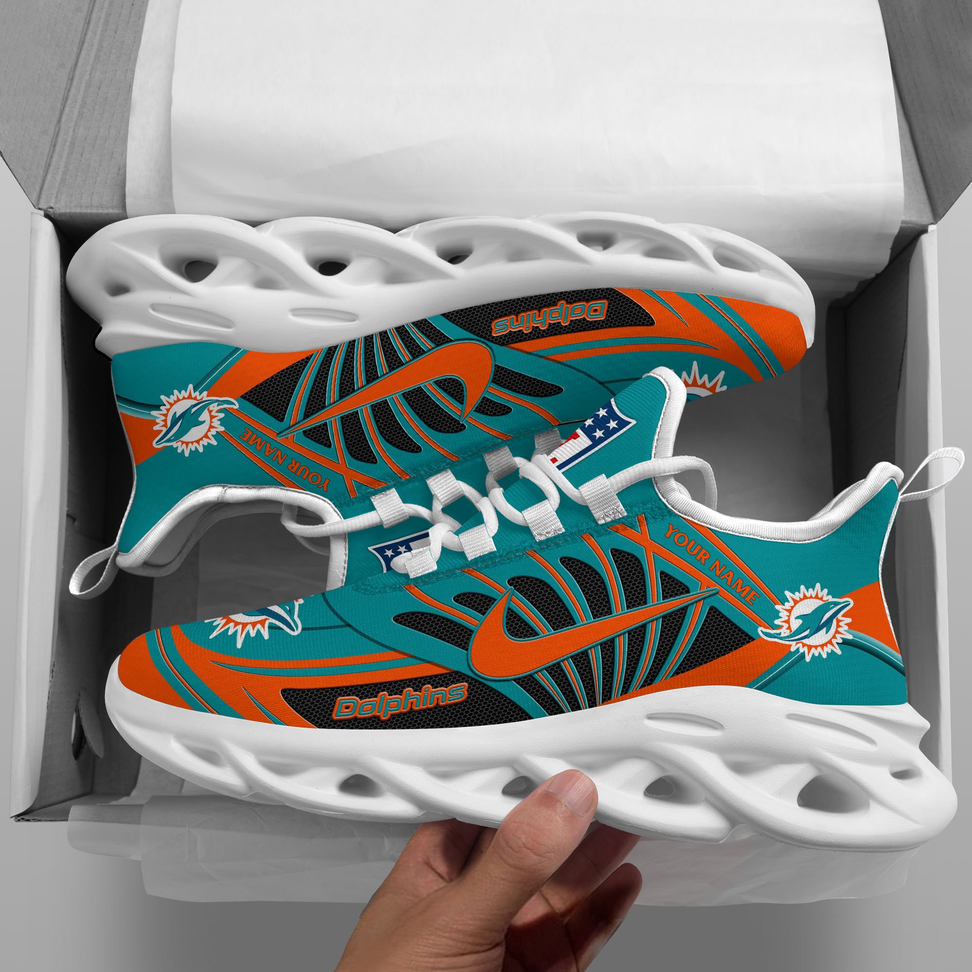 Miami Dolphins Black Max Soul Shoes 2026 Versions Custom Name 898