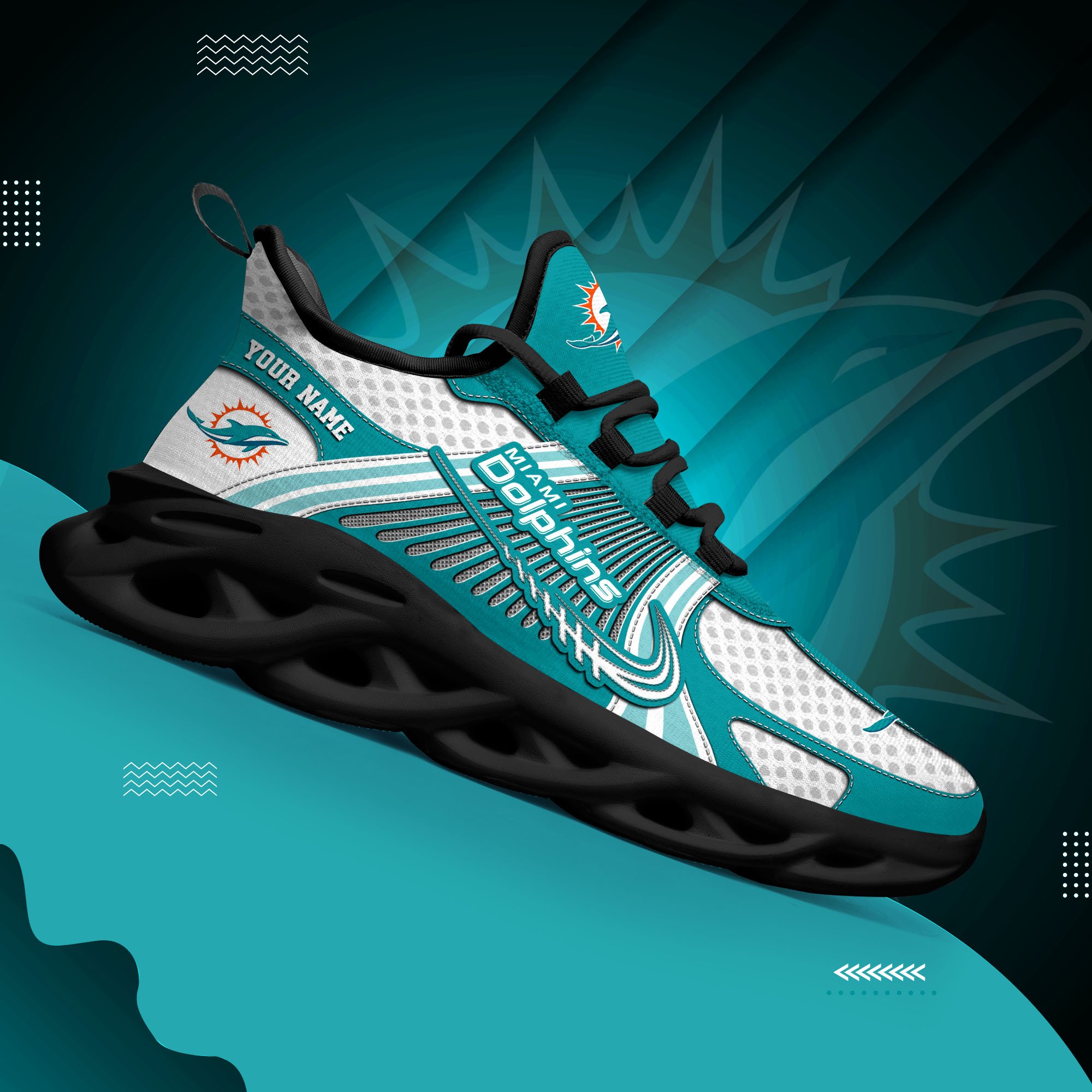 Miami Dolphins Clunky Sneakers Custom Your Name, Sport Sneakers For Fans, Gifts For Sport Lovers, Gift For Dad