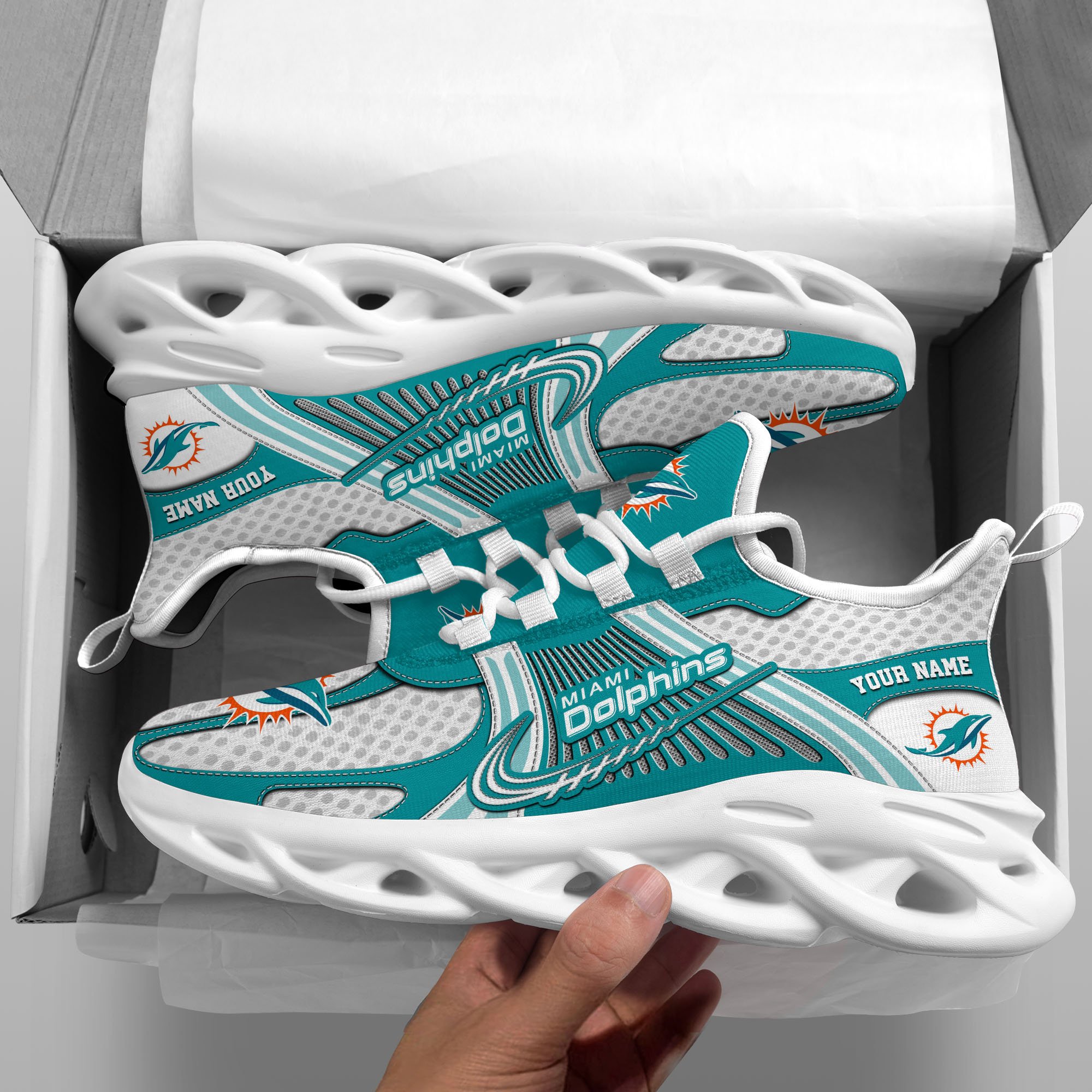 Miami Dolphins Clunky Sneakers Custom Your Name, Sport Sneakers For Fans, Gifts For Sport Lovers, Gift For Dad