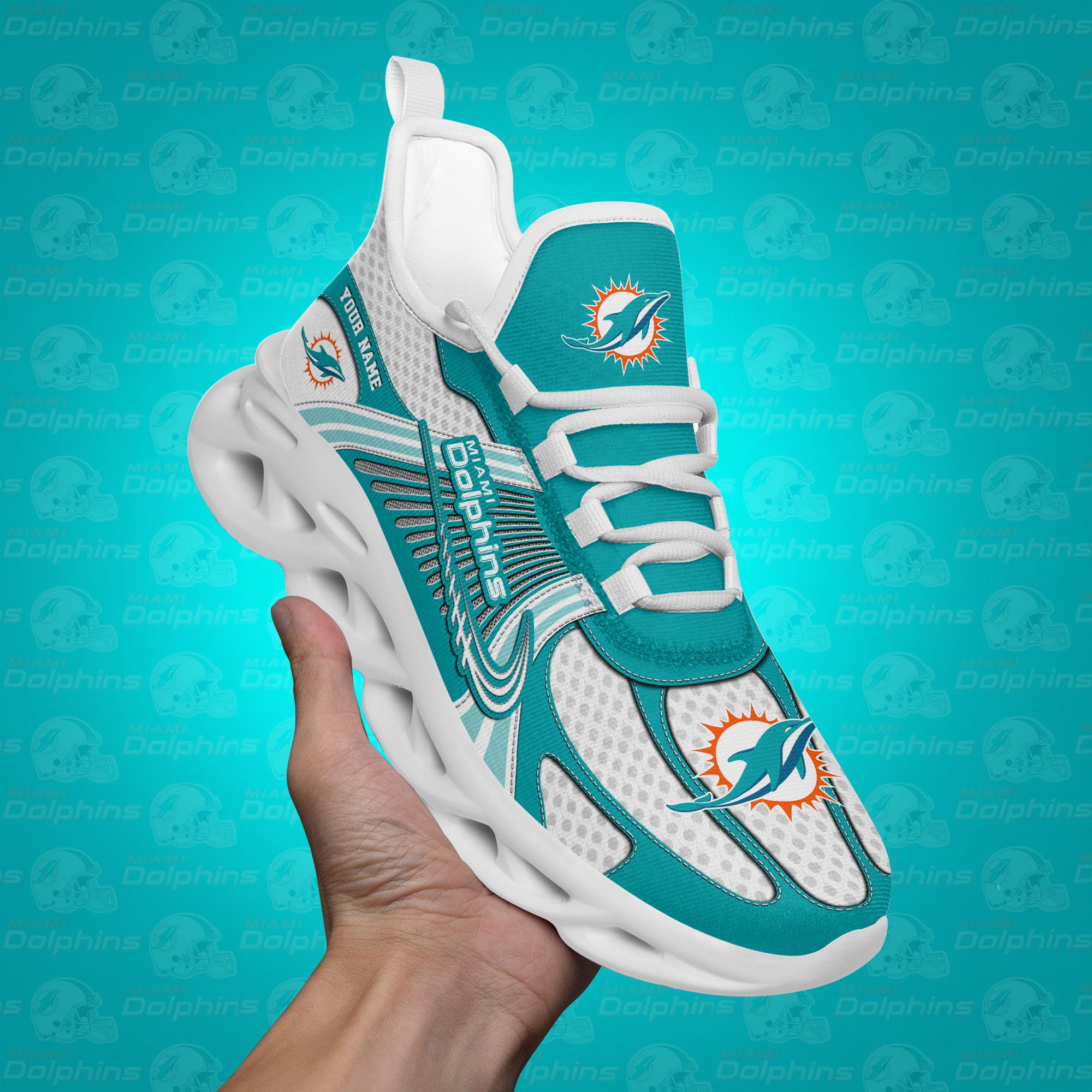 Miami Dolphins Clunky Sneakers Custom Your Name, Sport Sneakers For Fans, Gifts For Sport Lovers, Gift For Dad