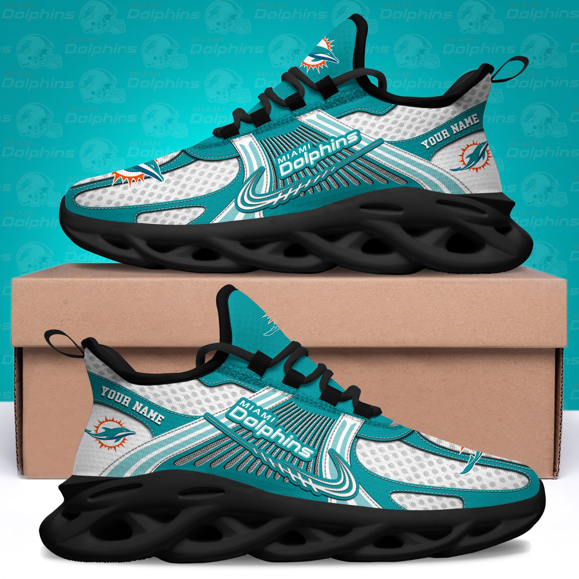 Miami Dolphins Clunky Sneakers Custom Your Name, Sport Sneakers For Fans, Gifts For Sport Lovers, Gift For Dad