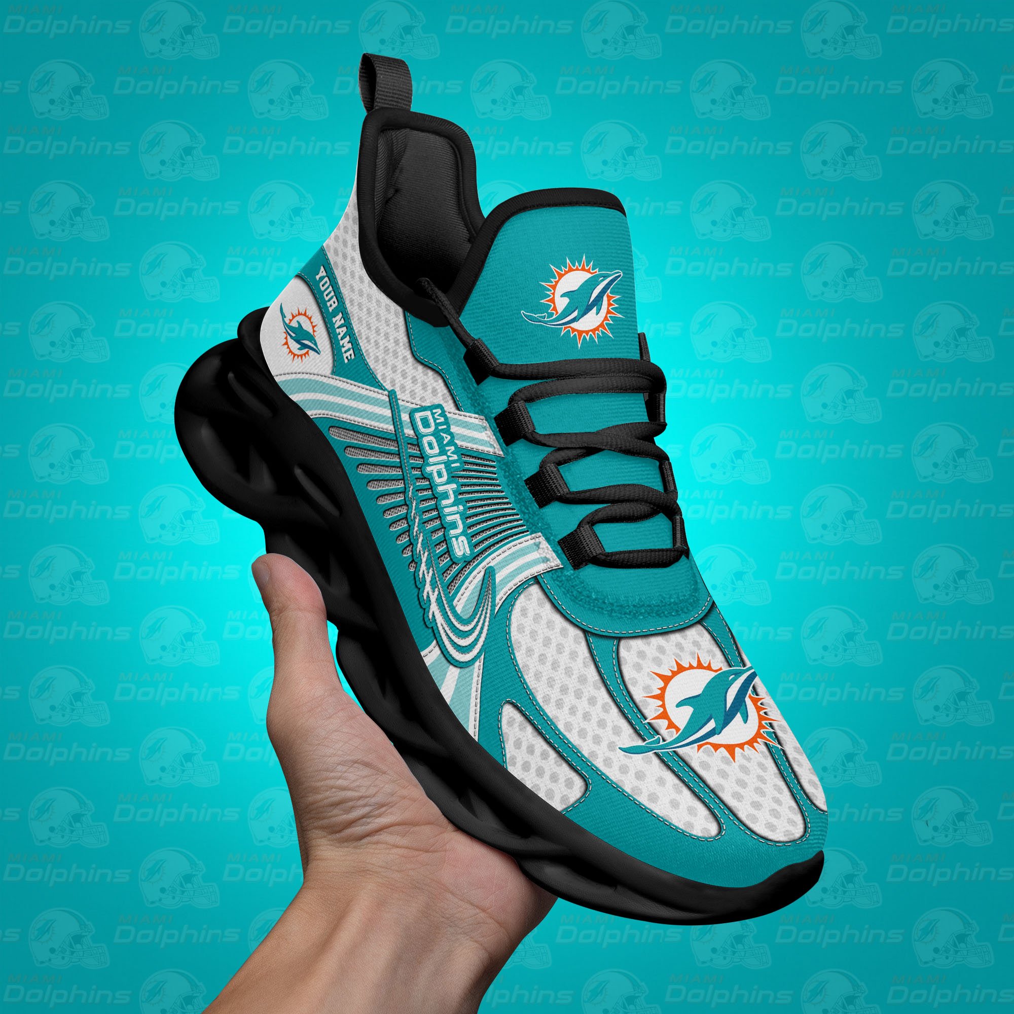 Miami Dolphins Clunky Sneakers Custom Your Name, Sport Sneakers For Fans, Gifts For Sport Lovers, Gift For Dad