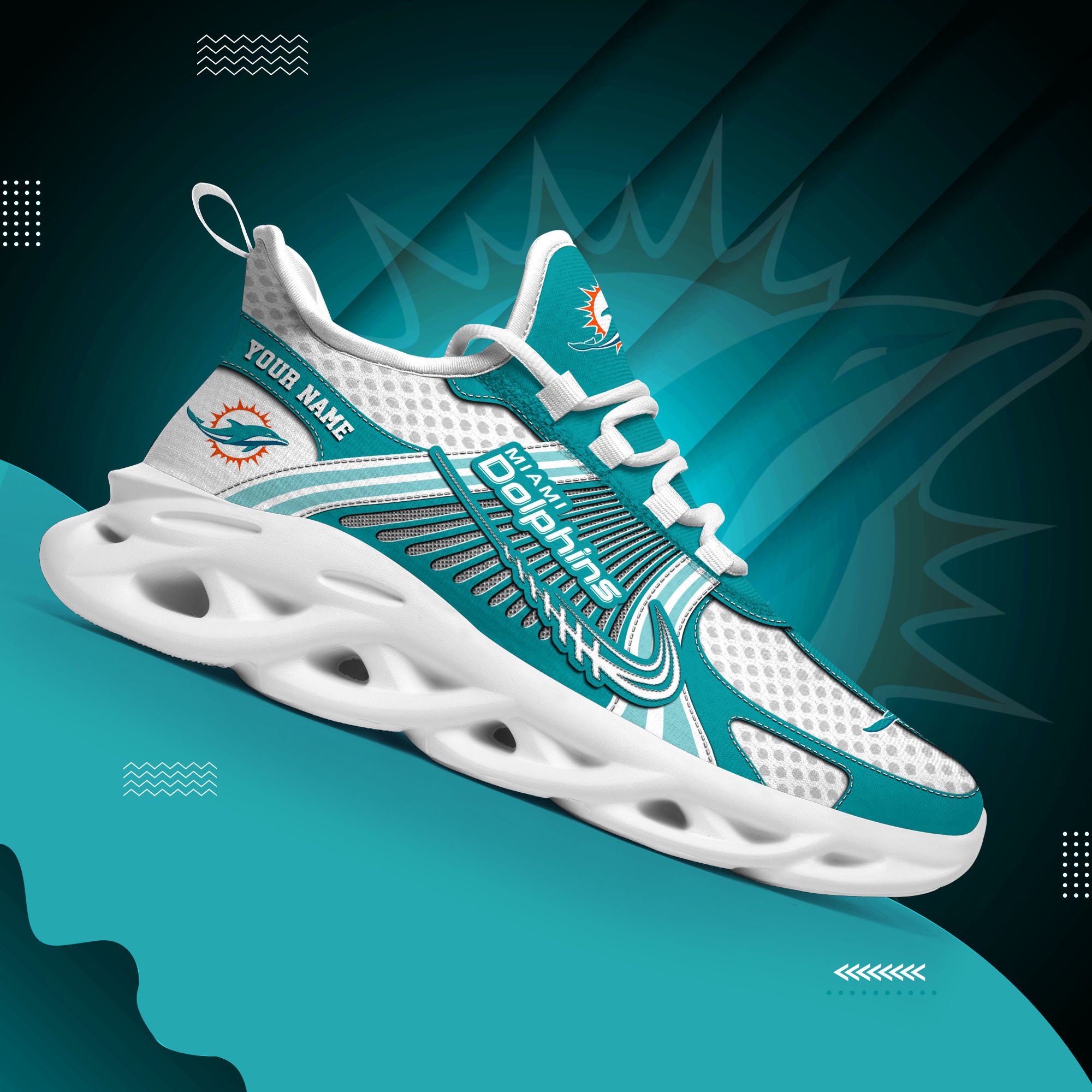 Miami Dolphins Clunky Sneakers Custom Your Name, Sport Sneakers For Fans, Gifts For Sport Lovers, Gift For Dad