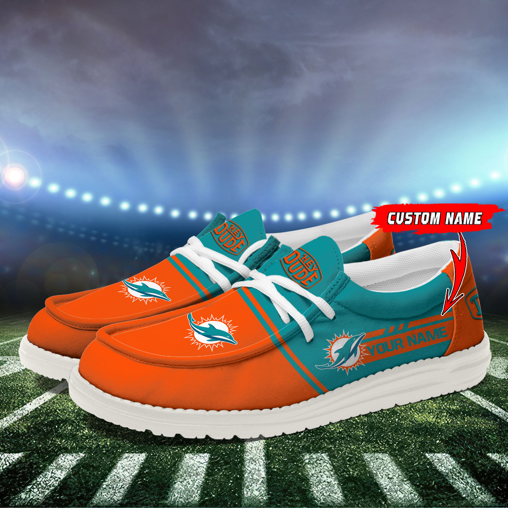 Miami Dolphins Football Hey Dude Canvas Loafer Shoes – Custom Name