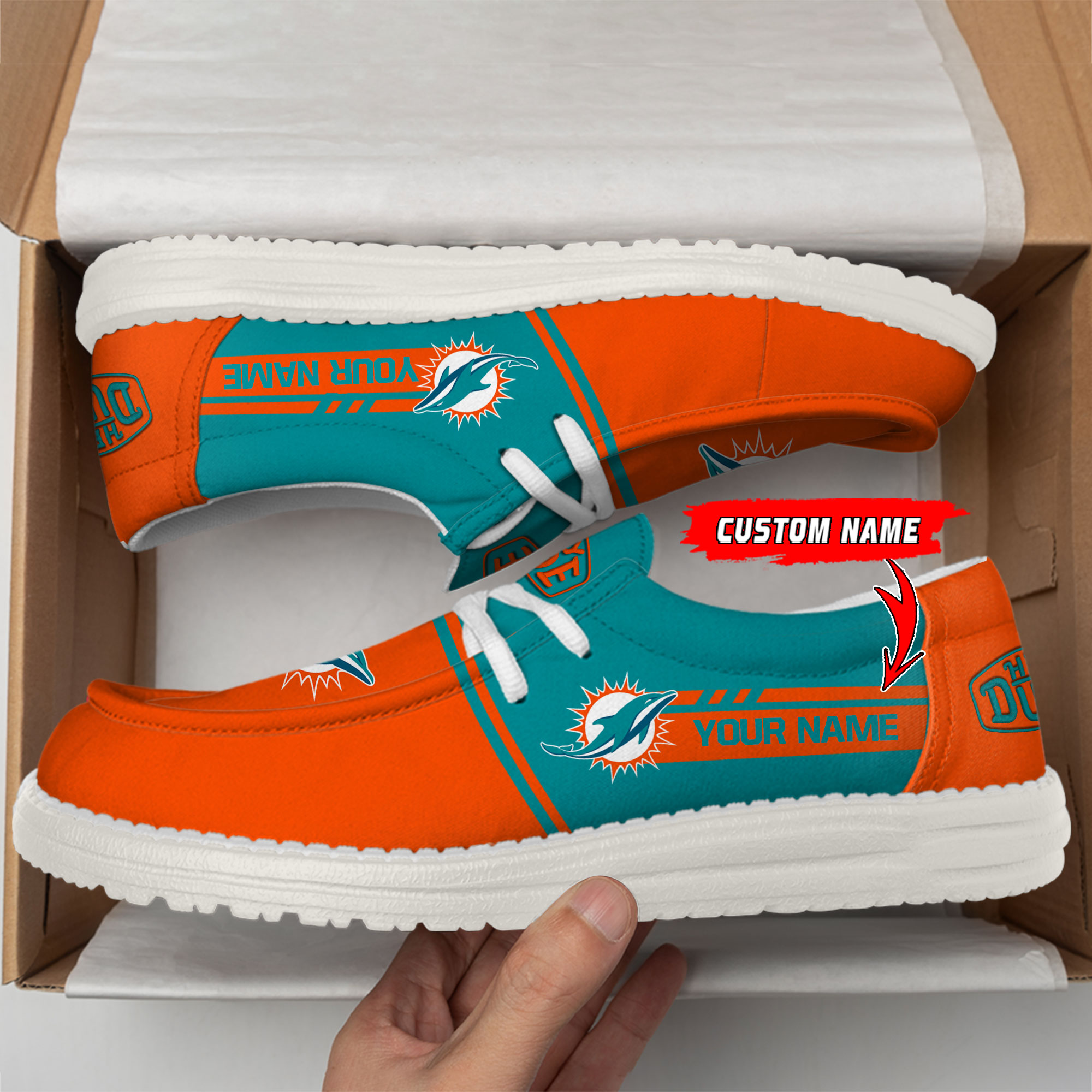 Miami Dolphins Football Hey Dude Canvas Loafer Shoes – Custom Name