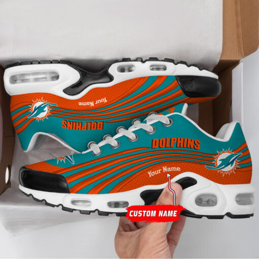Miami Dolphins Personalized Name Team Colors Wave Lines TN Air Max Shoes Air Cushion Sneakers