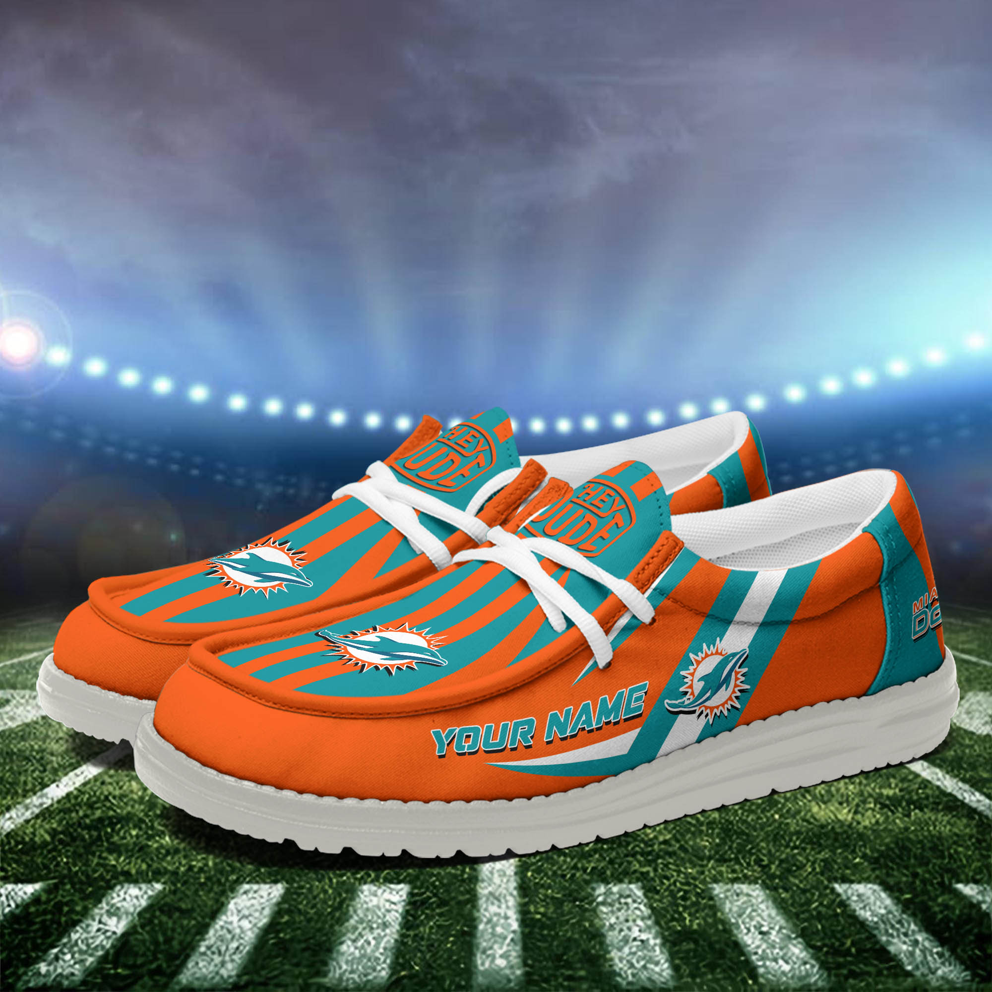 Miami Dolphins Team White Canvas Loafer Shoes Personalized Your Name