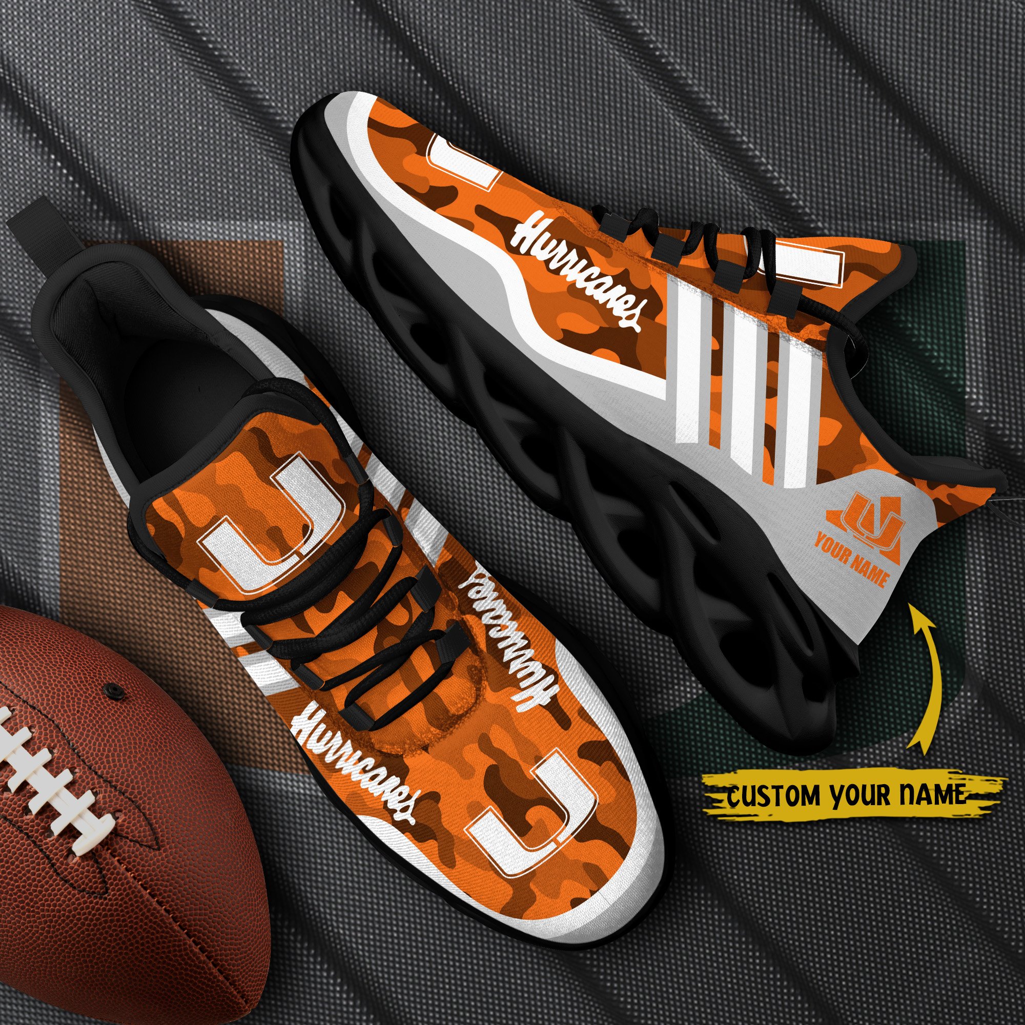 Miami Hurricanes Black Max Soul Shoes 2026 Versions Custom Name 466