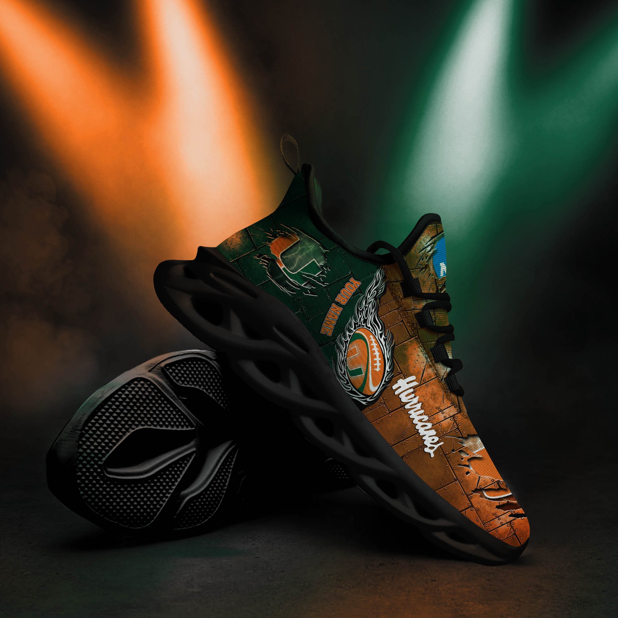 Miami Hurricanes Black Max Soul Shoes 2026 Versions, White Max Soul Shoes Custom Your Name PH879